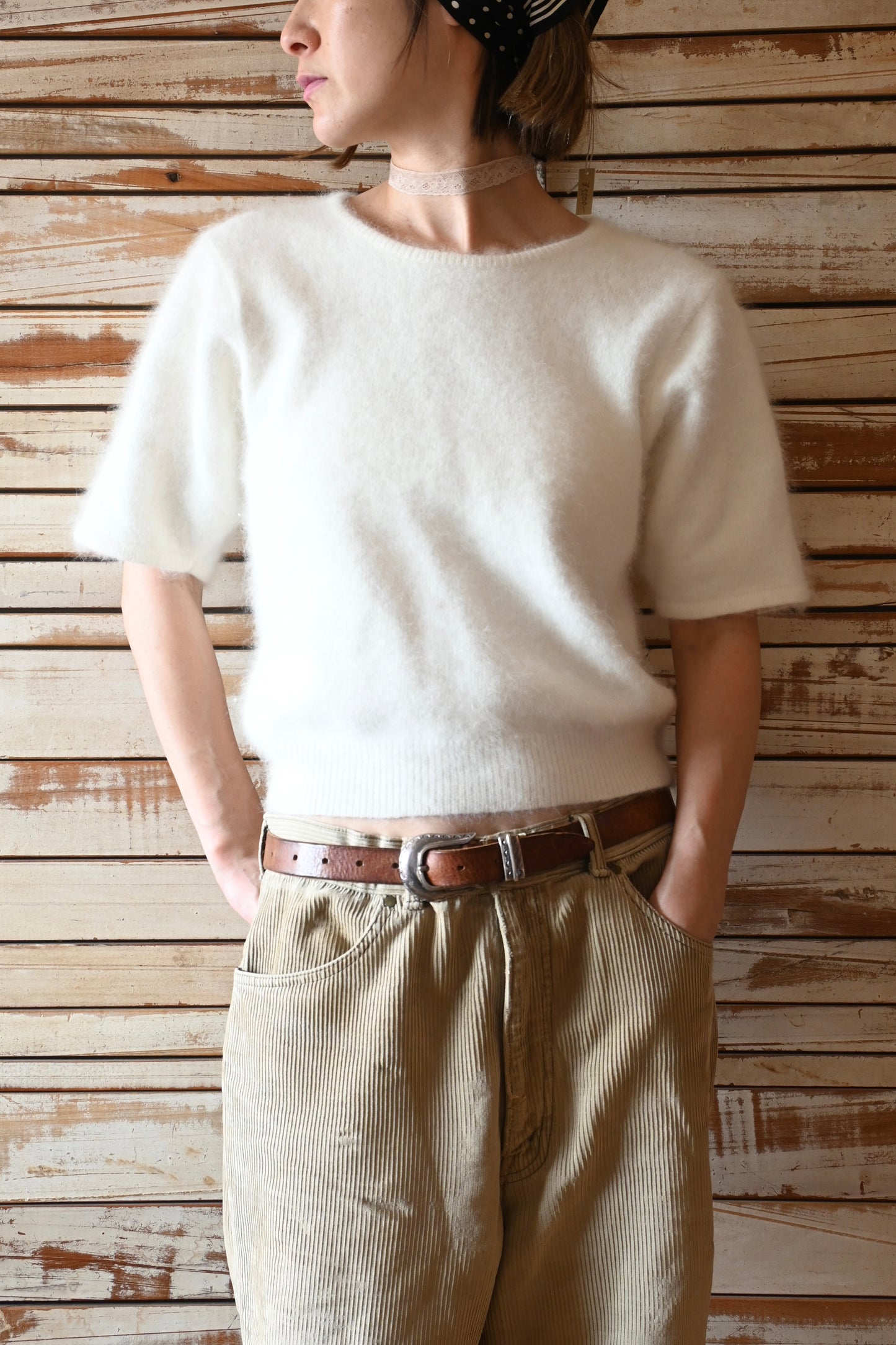 Angora knit sweater/WHITE
