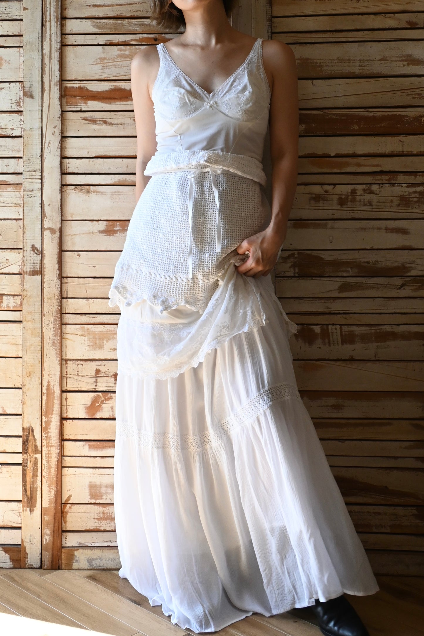 Lace slip dress/WHITE