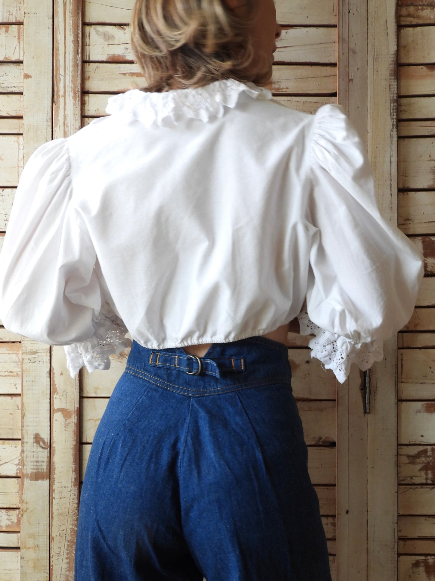 Cropped cotton blouse/WHITE