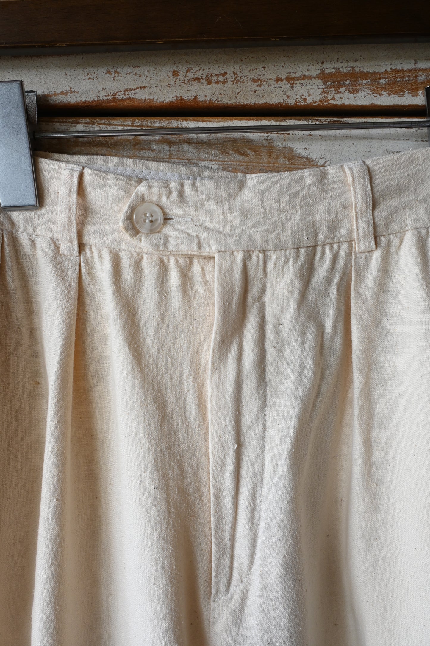 80's Silk tuck pants/CREAM