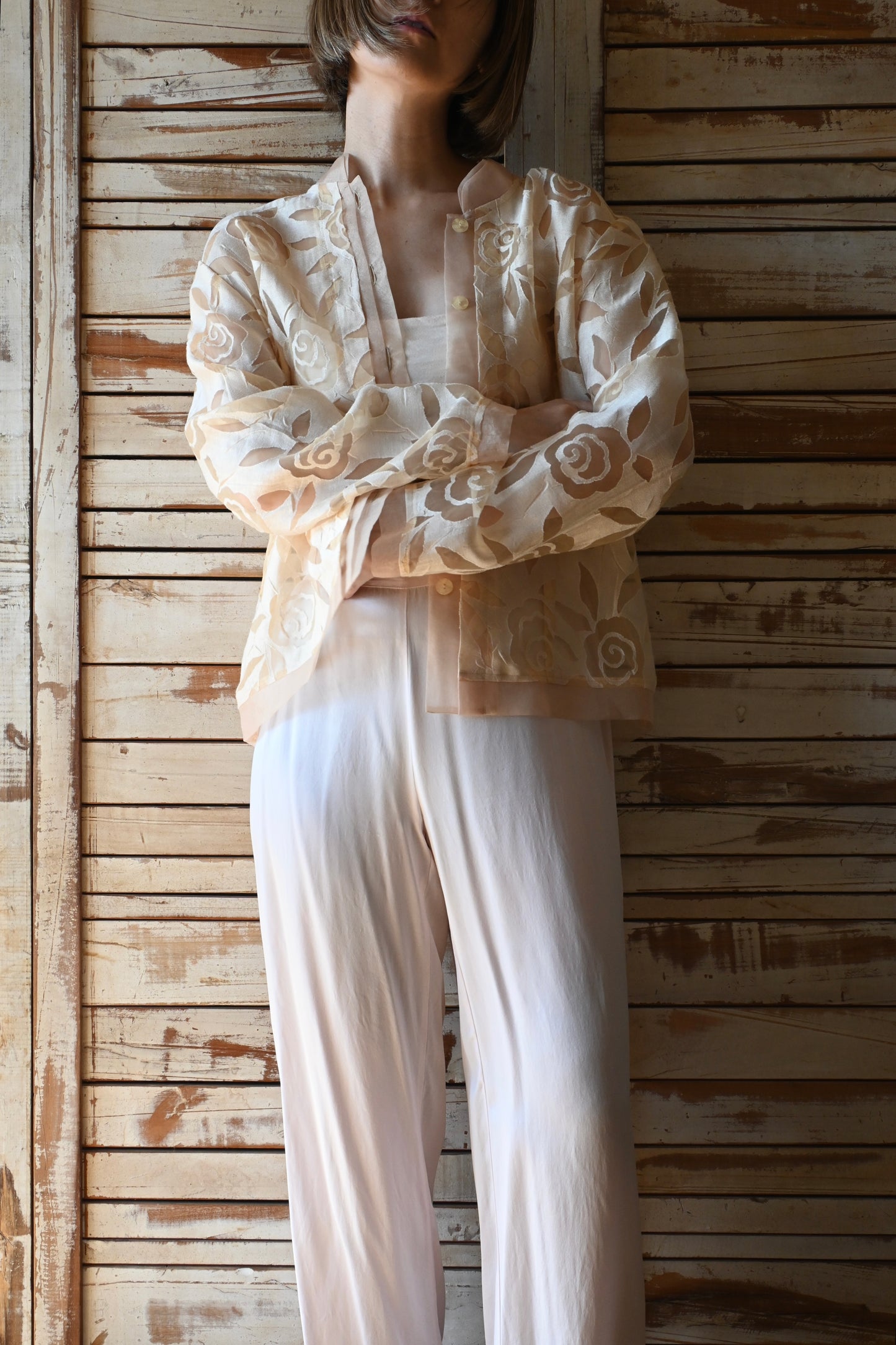 See through design blouse/BEIGE