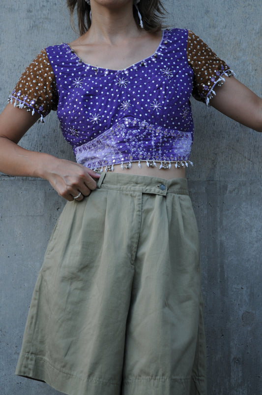 Vintage beaded blouse/PURPLE