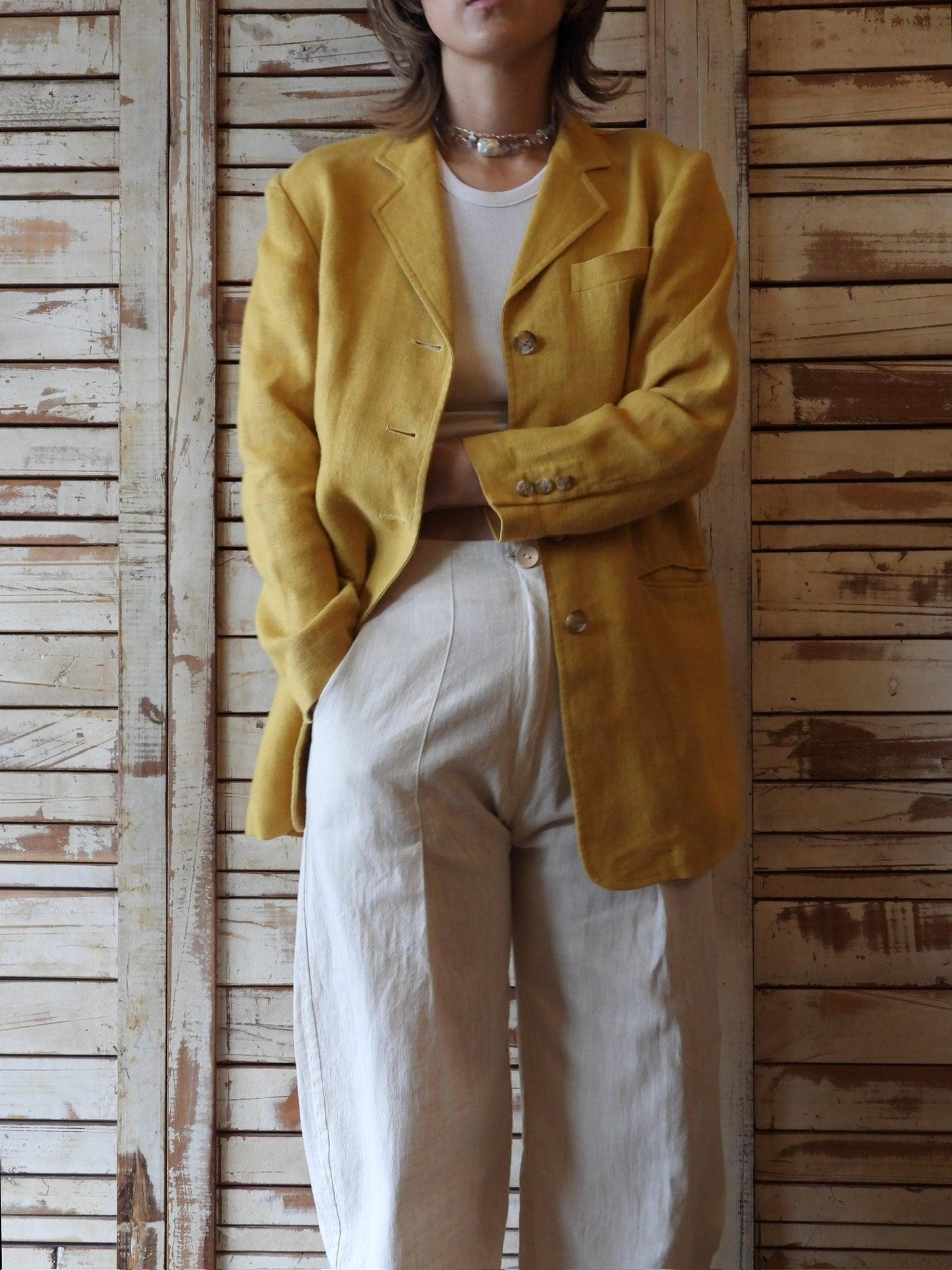 90's DKNY Linen jacket/MUSTARD