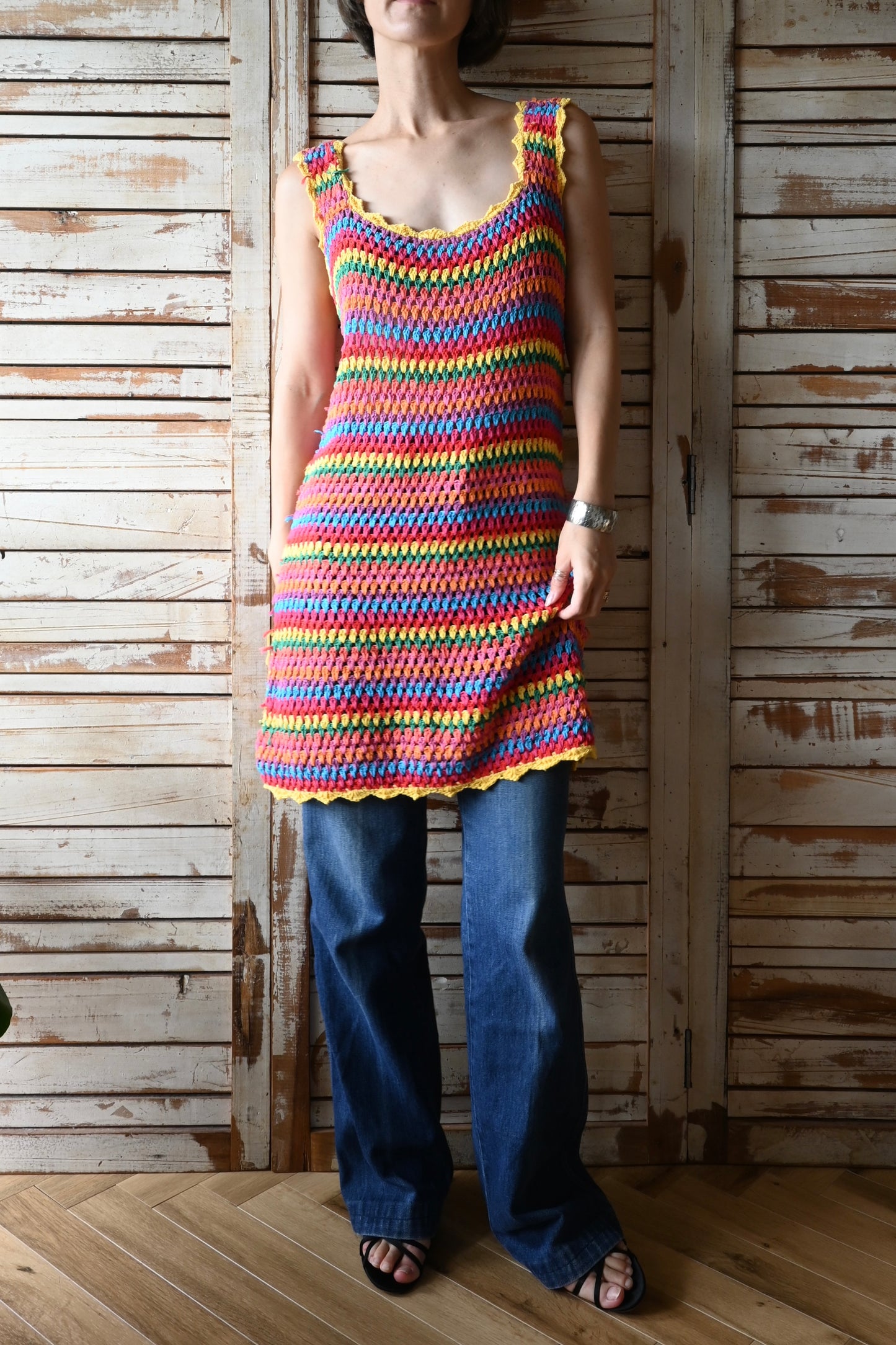 Handmade crochet cotton dress/MULTI