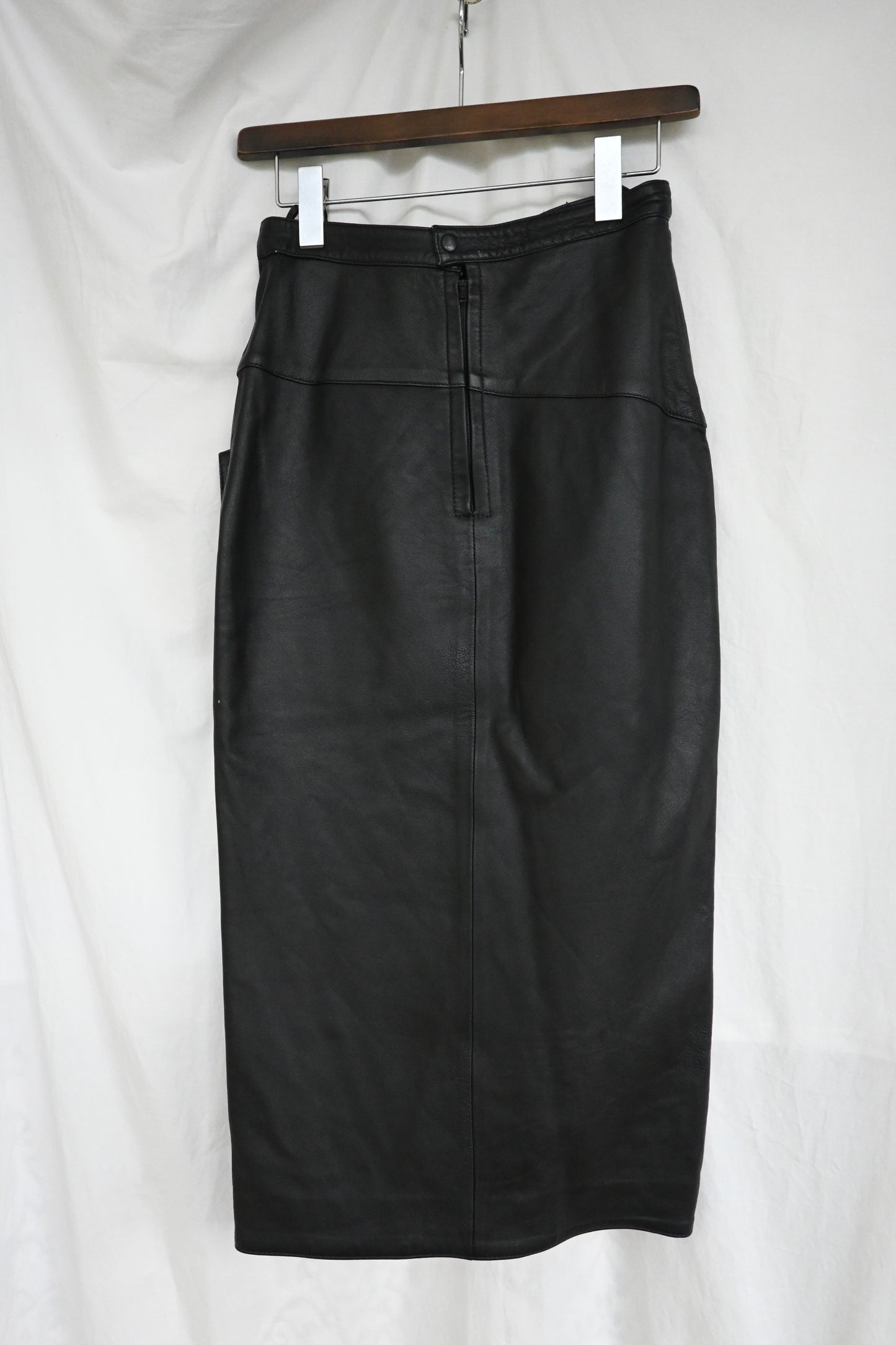 Fake leather midi skirt/BLACK