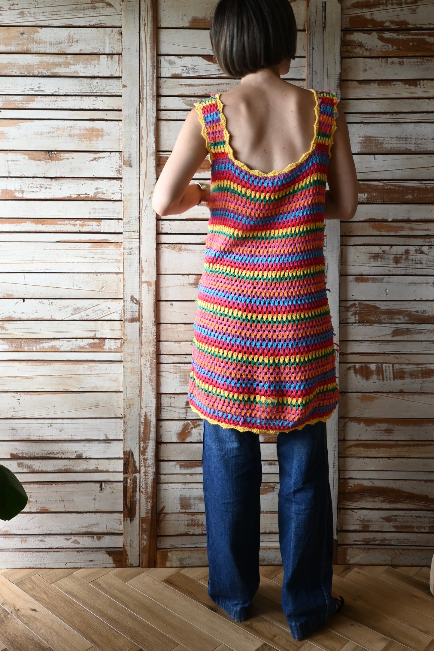 Handmade crochet cotton dress/MULTI