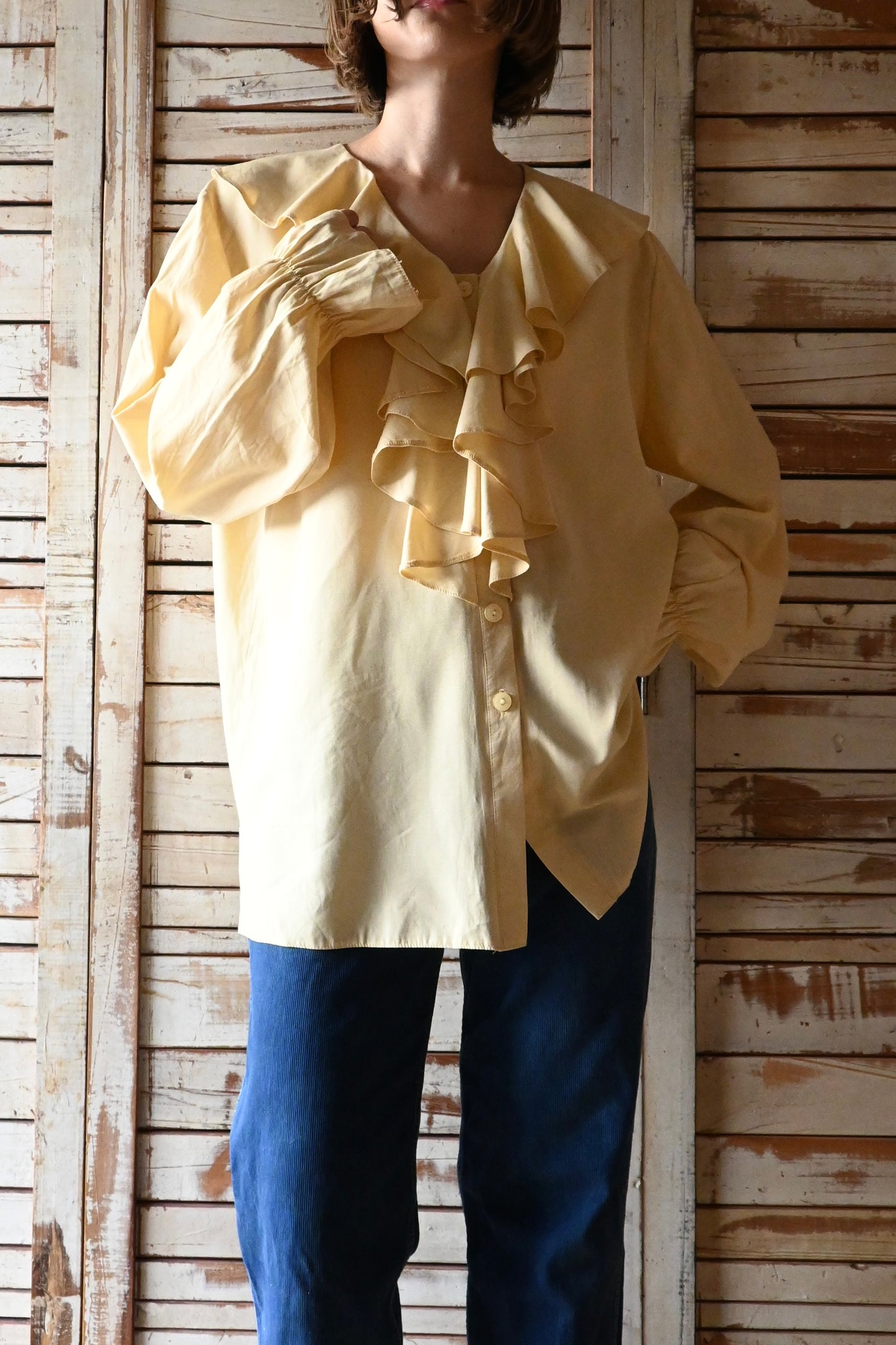 L/S Frill blouse/YELLOW BEIGE