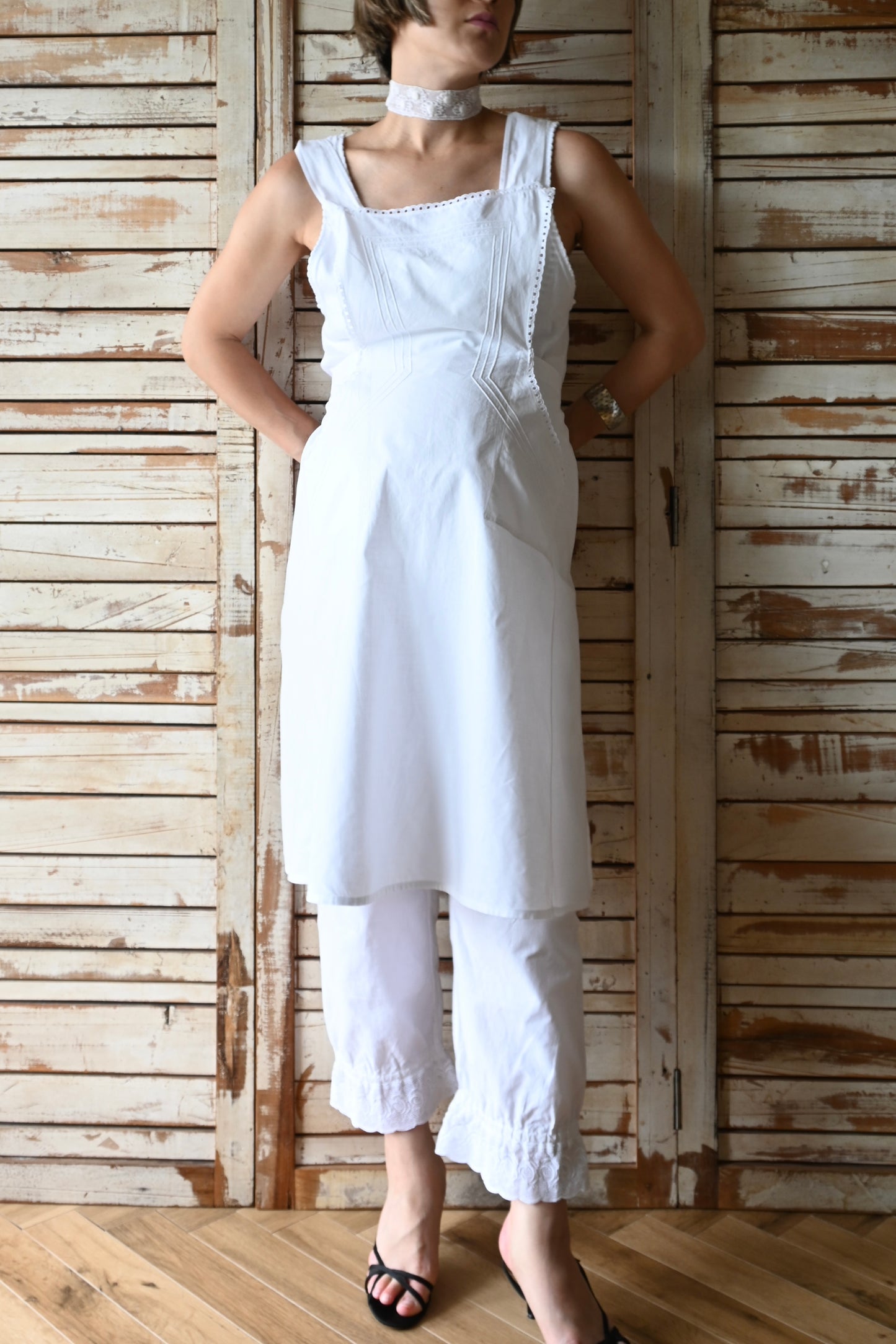 EURO Cotton cutwork lace apron/WHITE