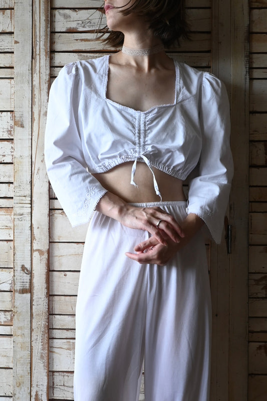 EURO Cropped shirring blouse/WHITE