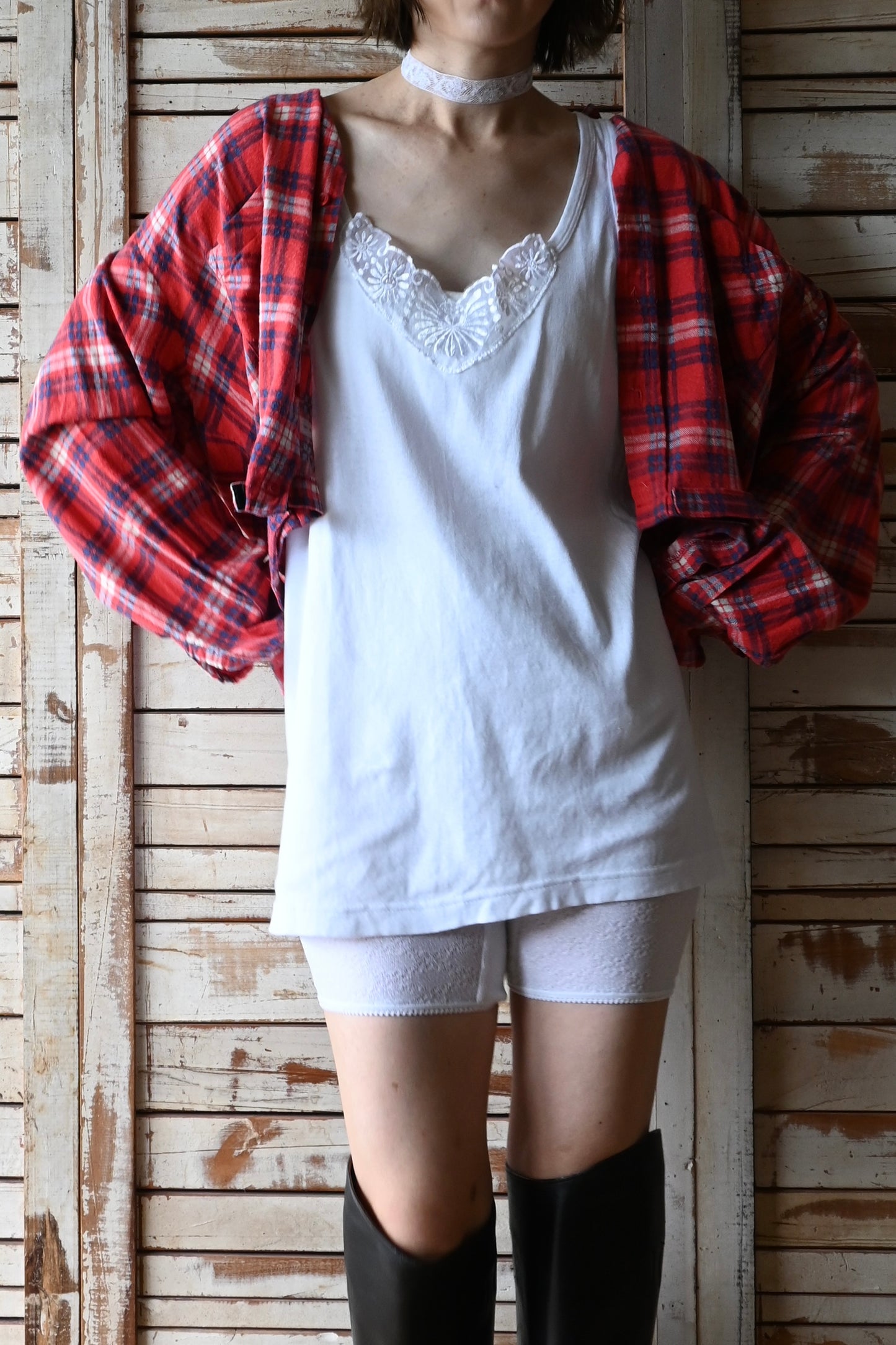 Cotton flannel shirt/RED