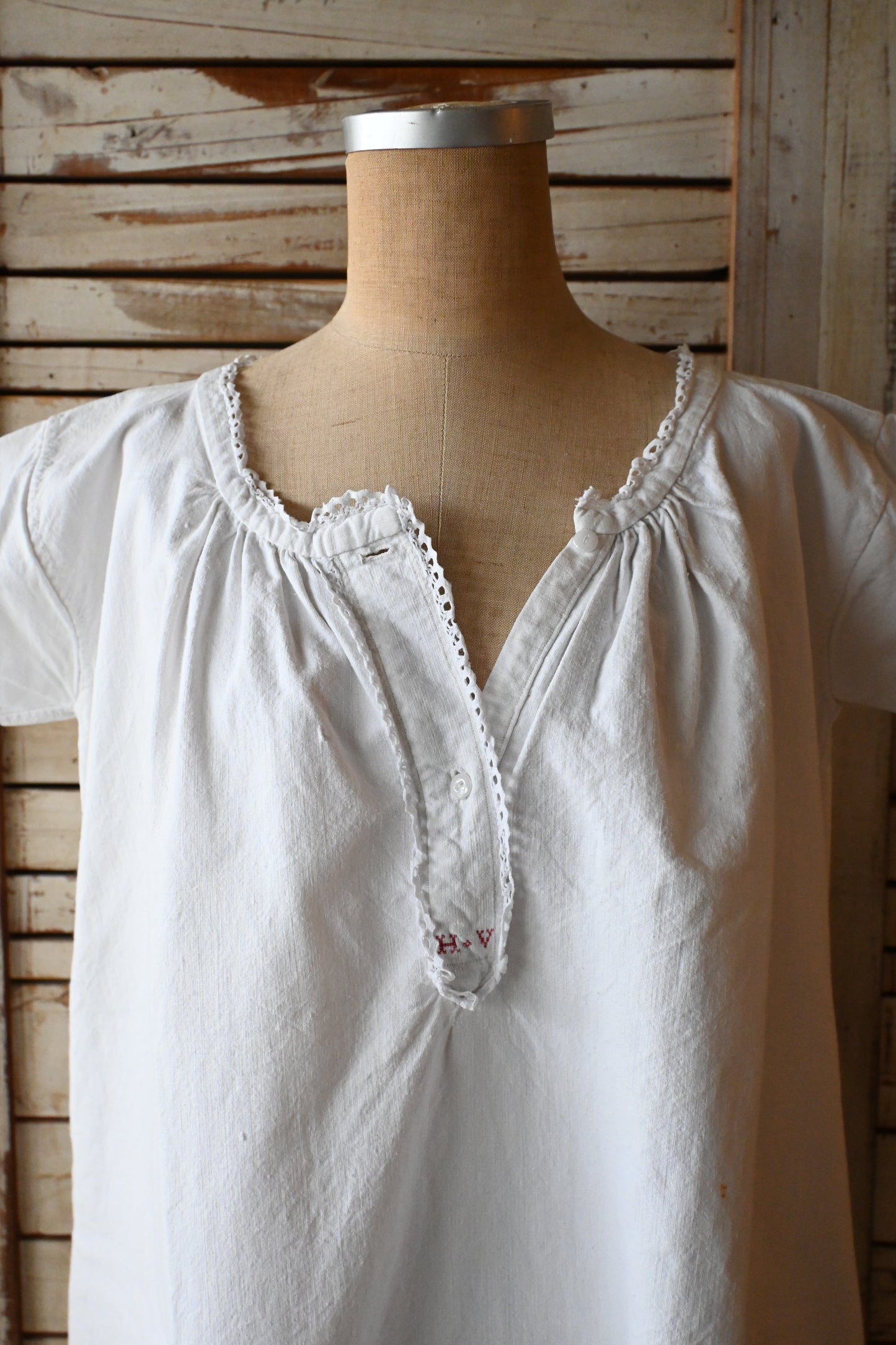 France antique linen dress/IVORY