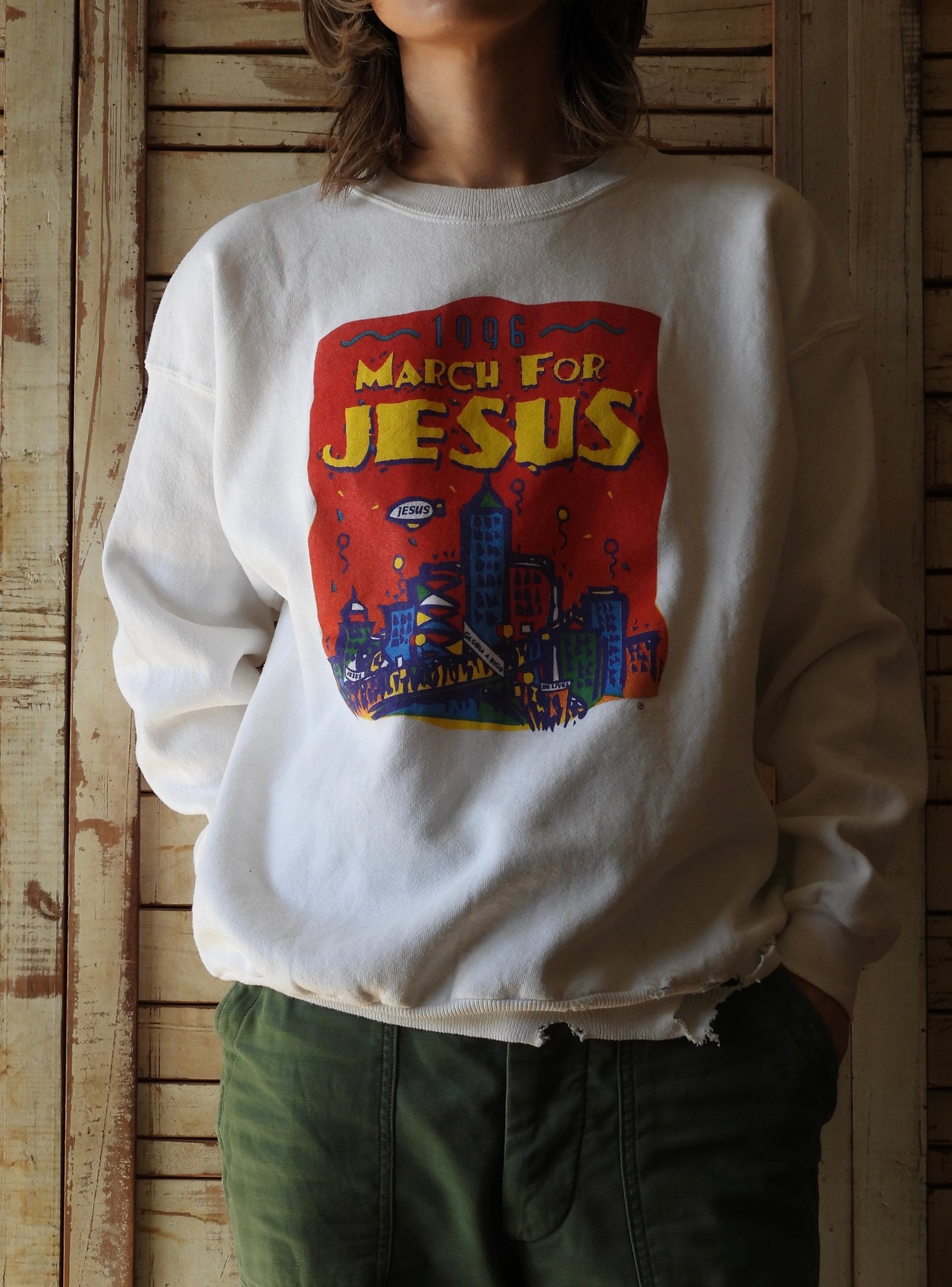 90's MARCH FOR JESUS Sweat shirt/WHITE