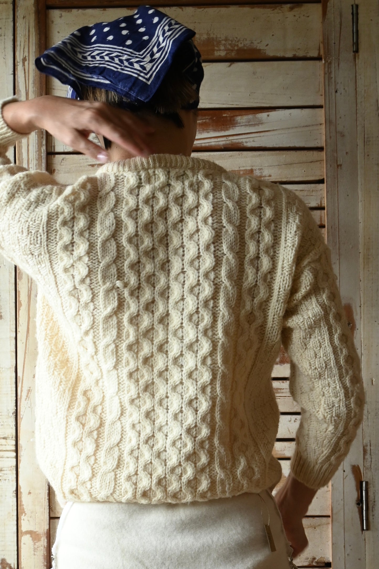 Aran knit cardigan/IVORY