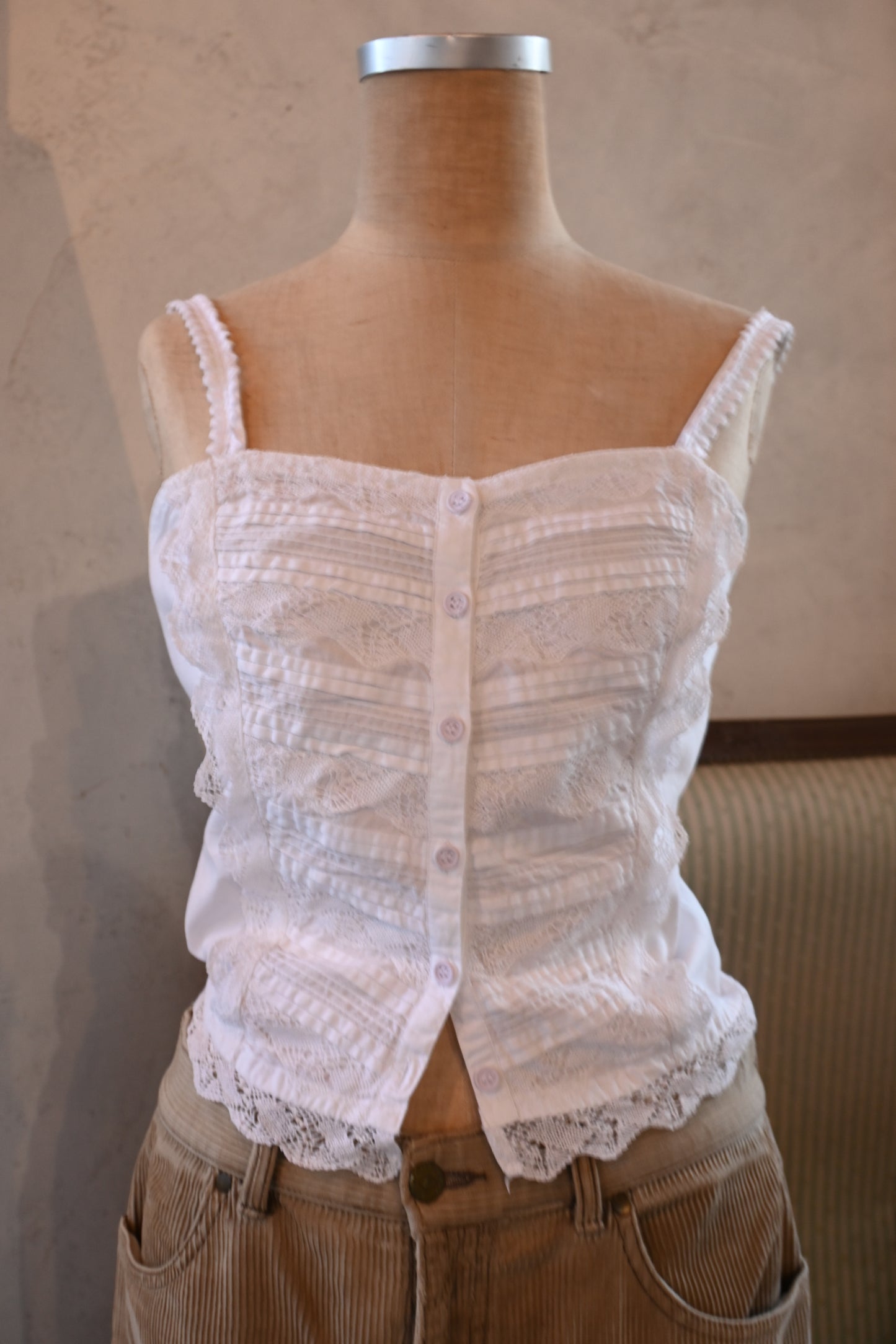 Cotton lace trimmed bustier/WHITE