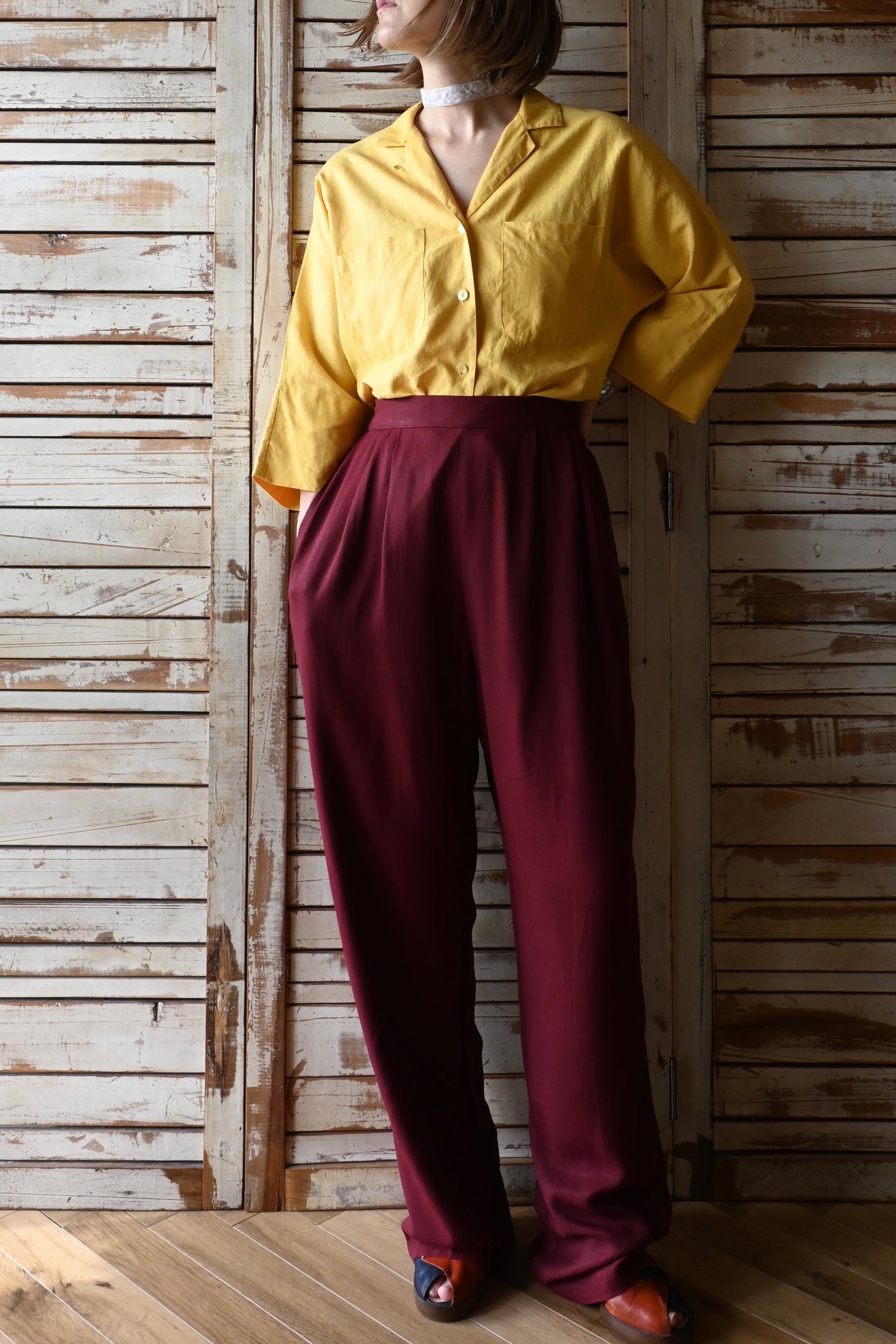 Rayon easy pants/BURGUNDY