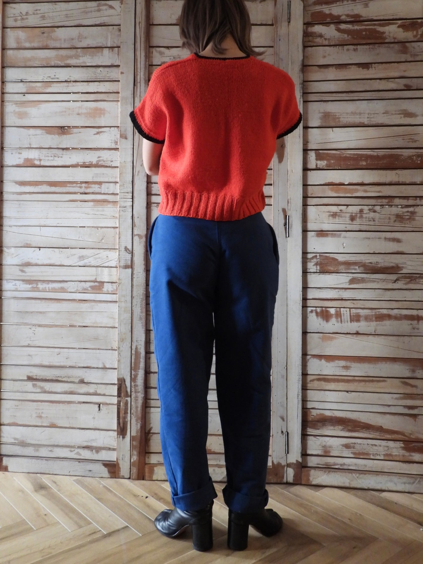 2Tone S/S hand knit top/RED