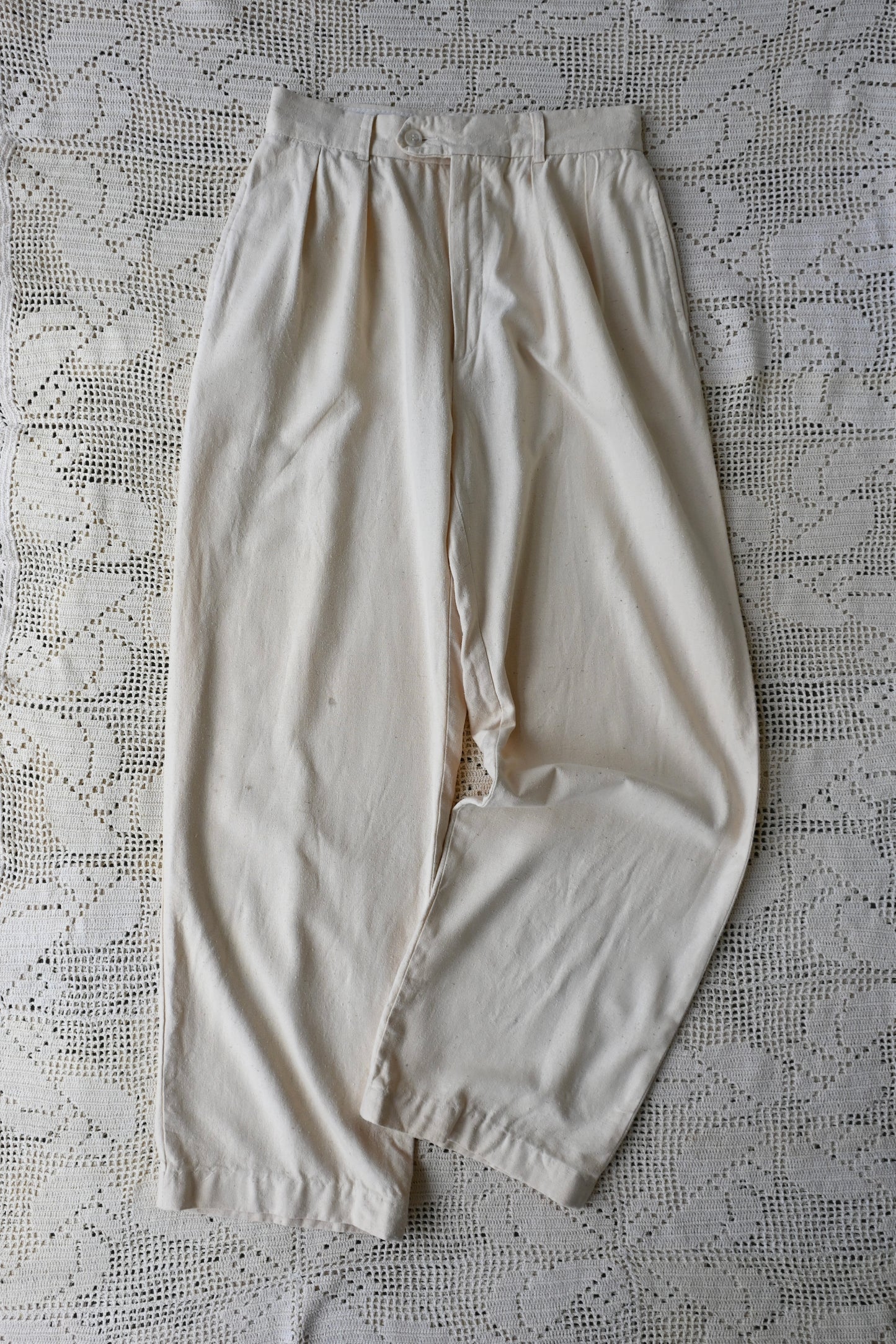 80's Silk tuck pants/CREAM