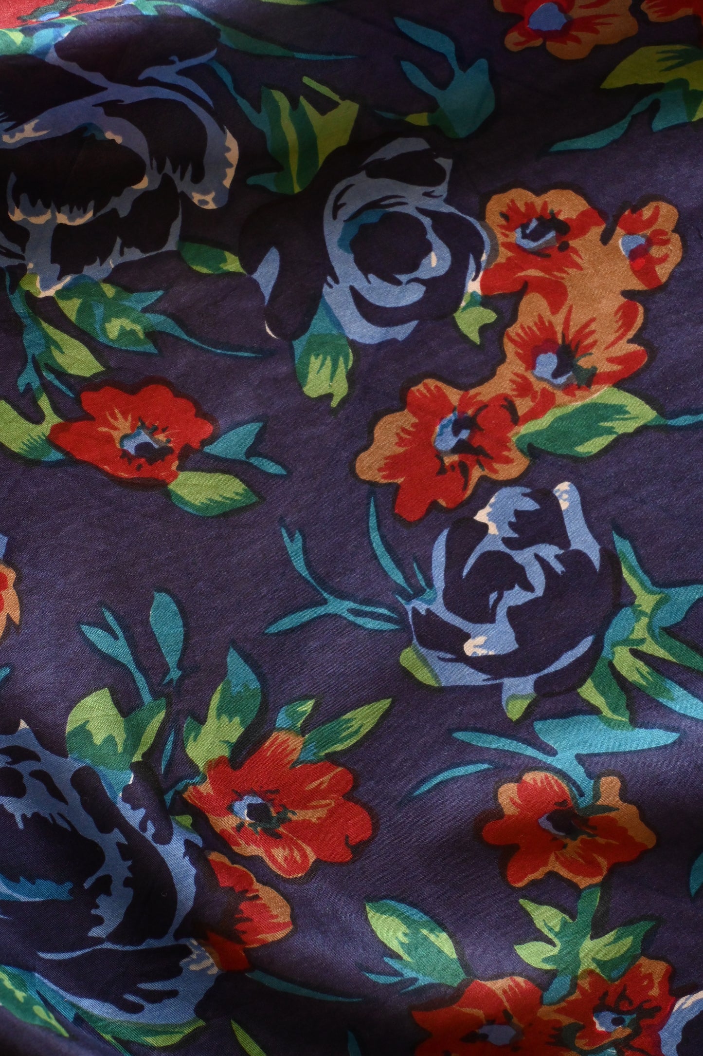 Vintage flower Silk Scarf/NAVY