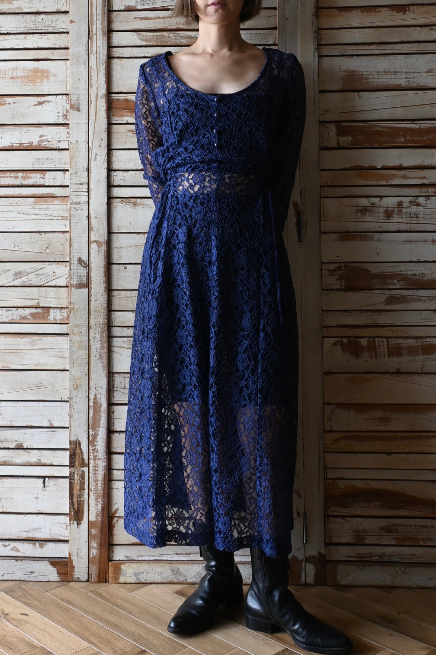 Lace long dress/NAVY