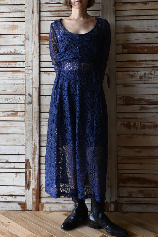 Lace long dress/NAVY