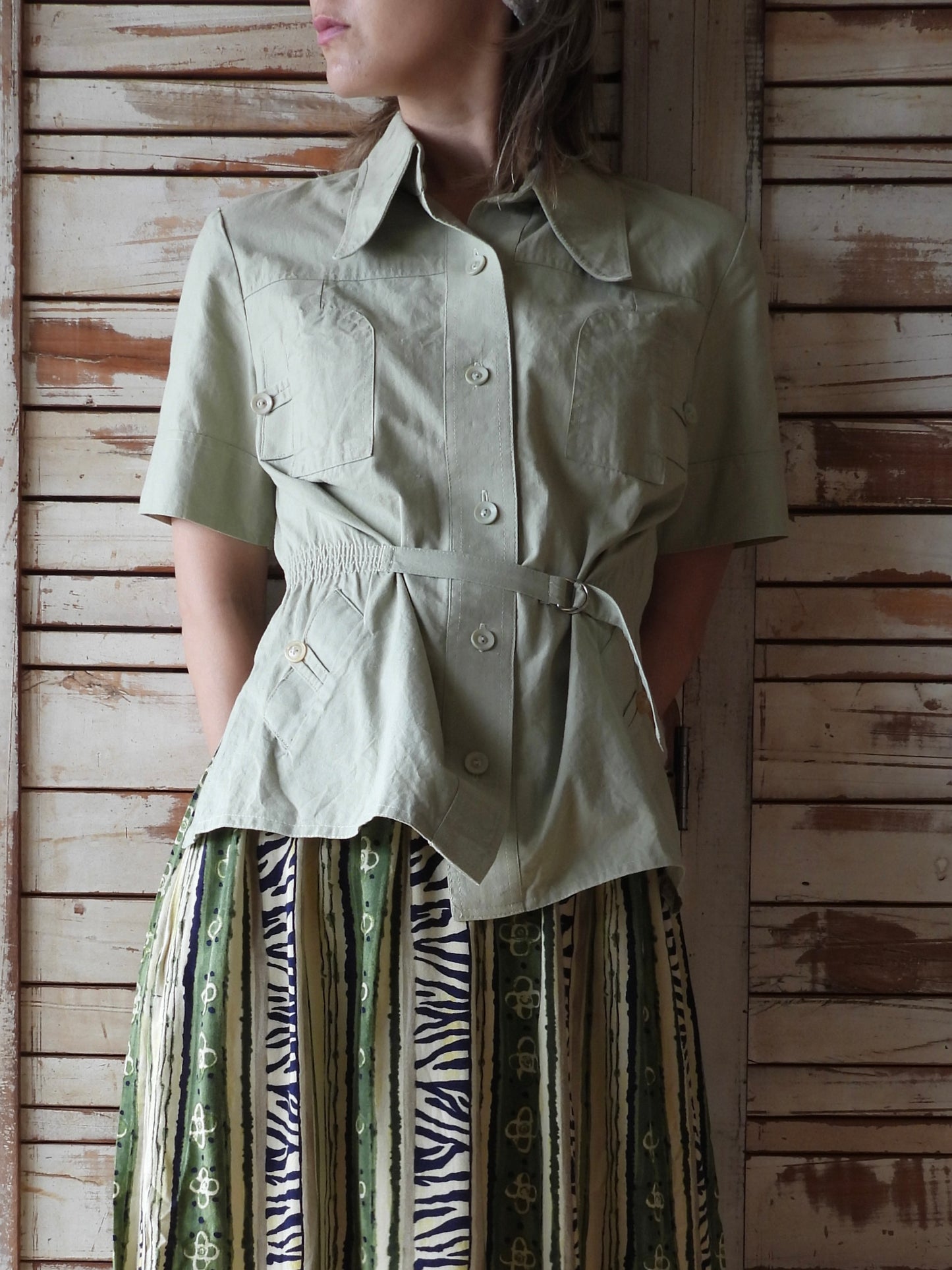 Short sleeves shirt jacket/LIGHT KHAKI