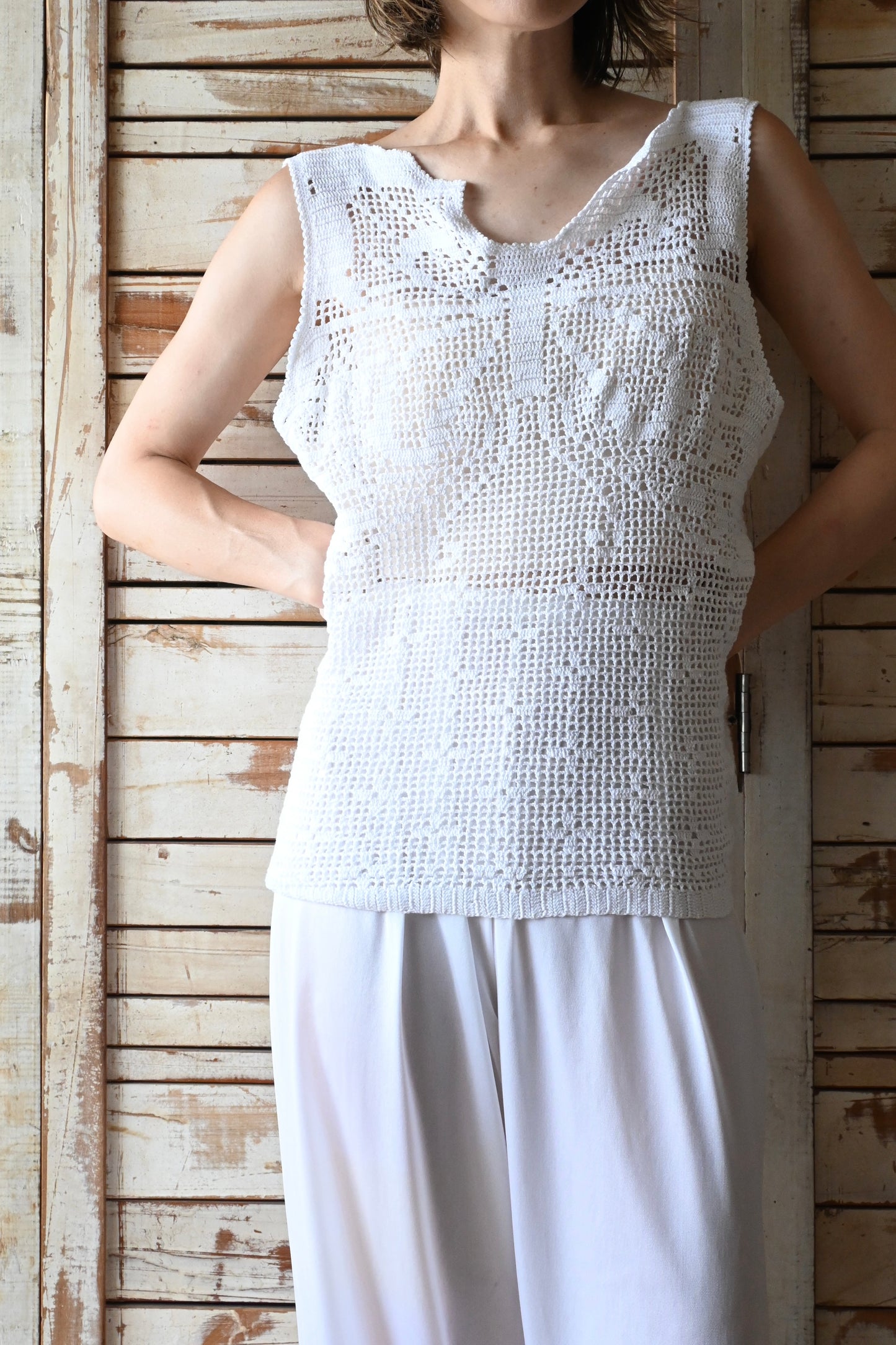 Crochet lace knit top/WHITE