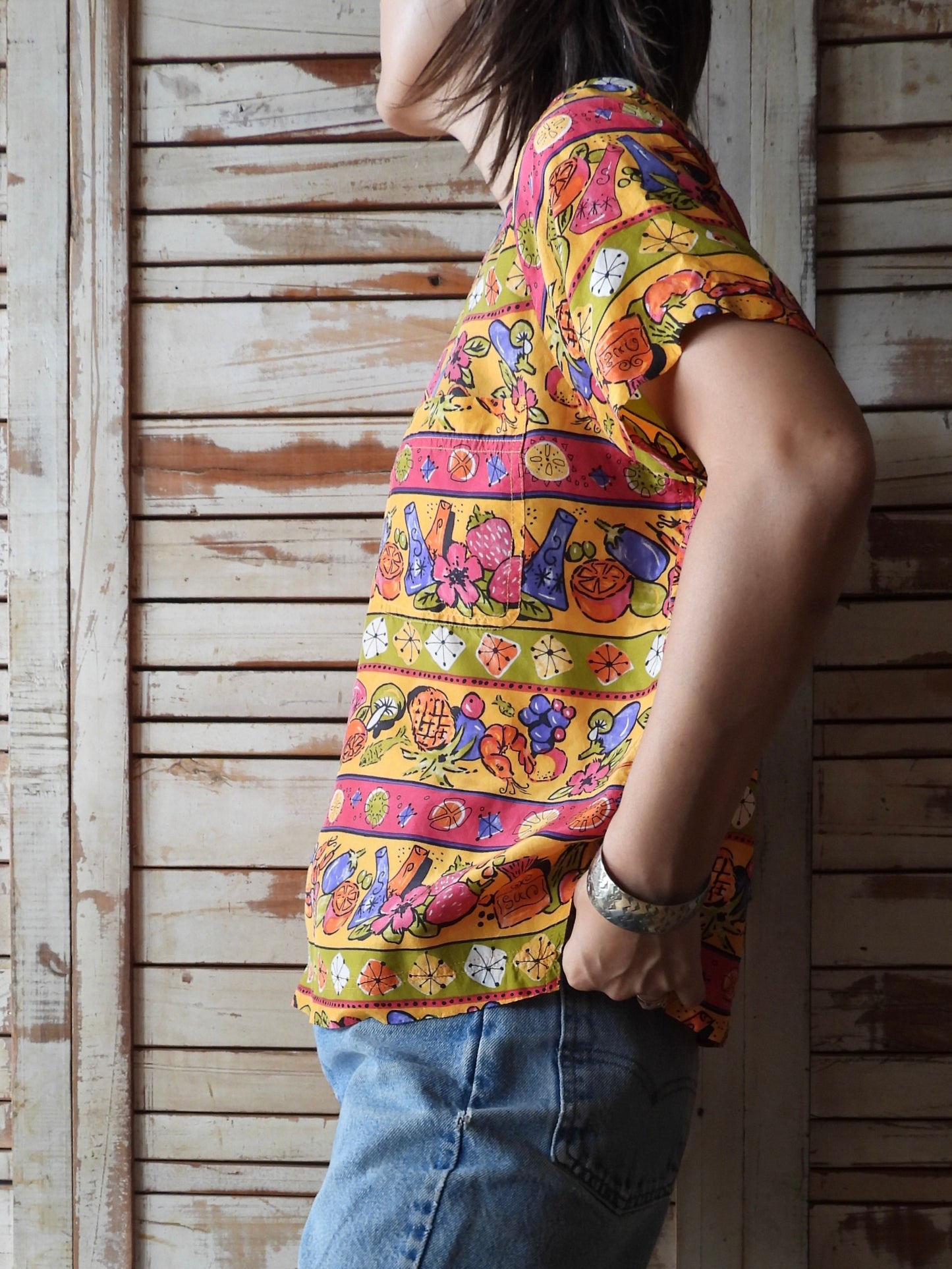 Tropical pattern silk blouse/ORANGE/YELLOW