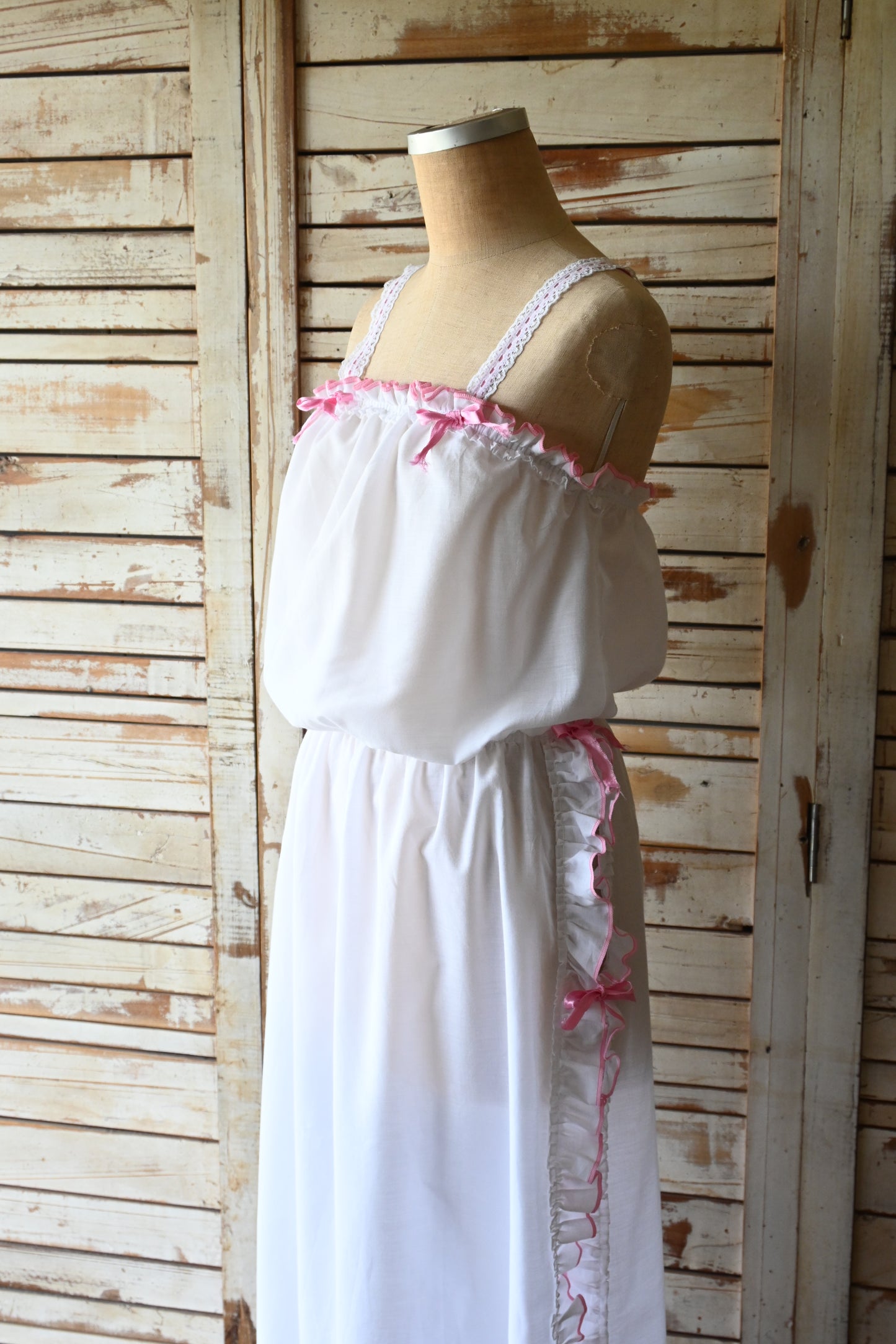 Cotton frill slit dress/WHITE