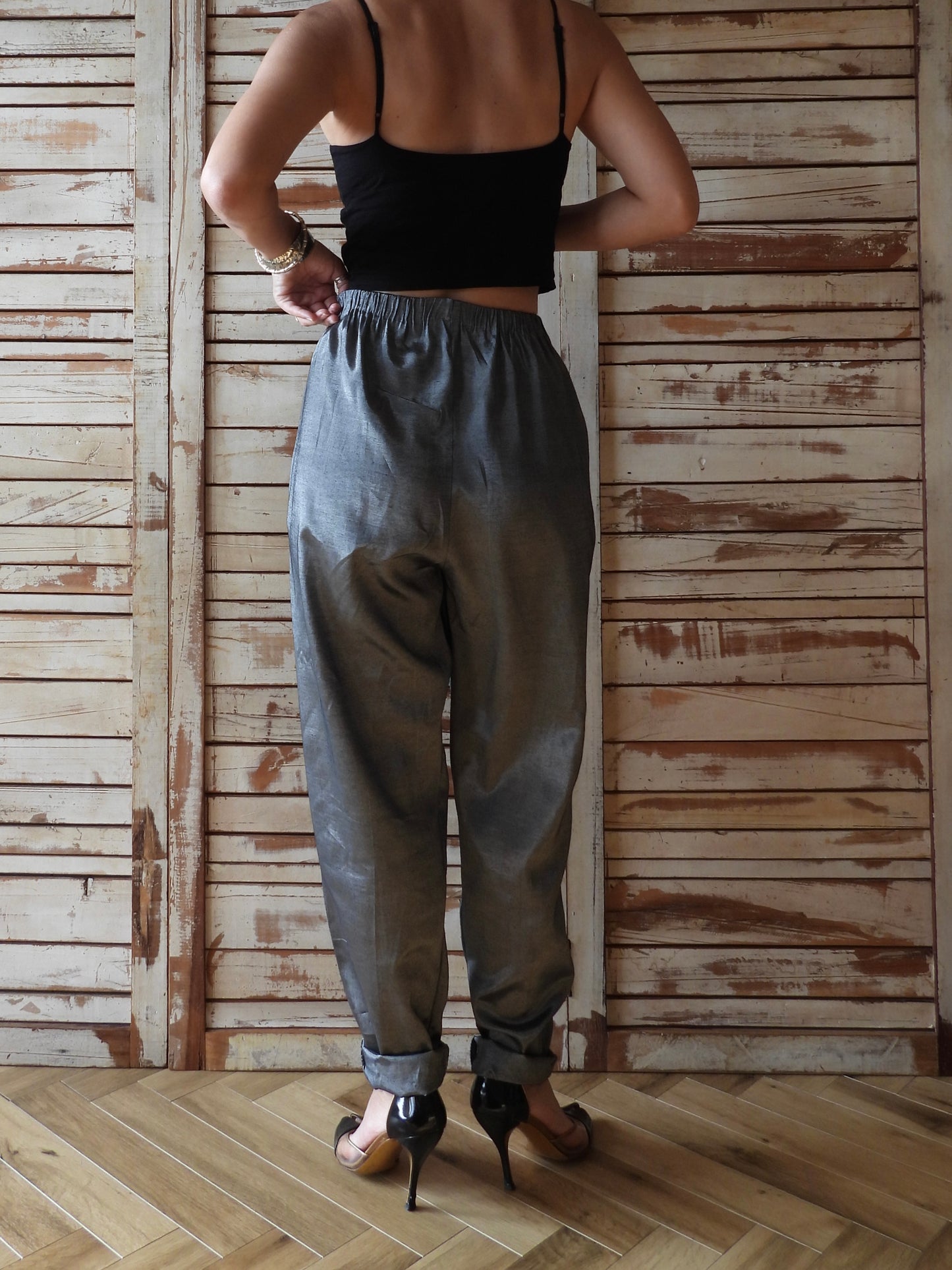 80's Metalic easy pants/SILVER GREY