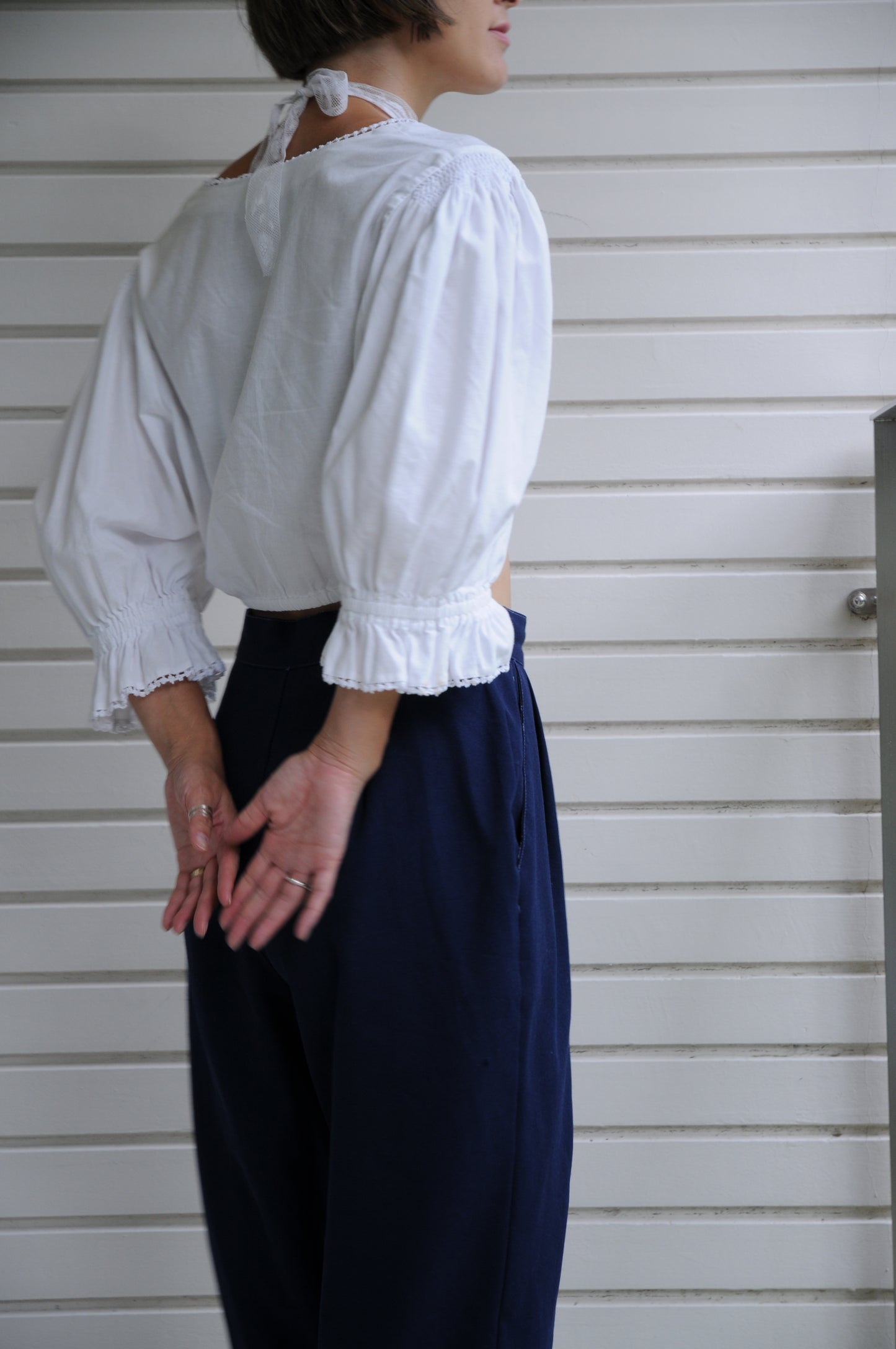 High waist slacks/NAVY