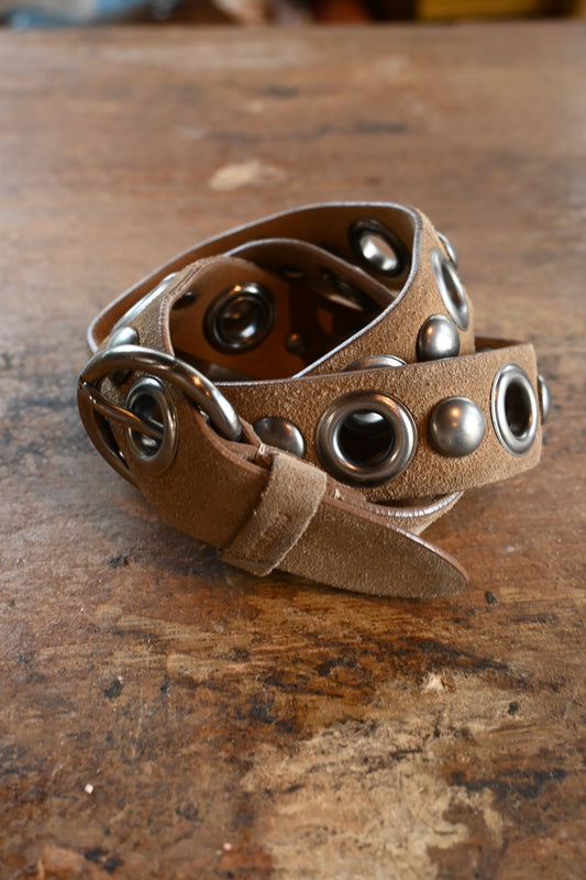 "MIUMIU" Eyelet leather belt/BEIGE