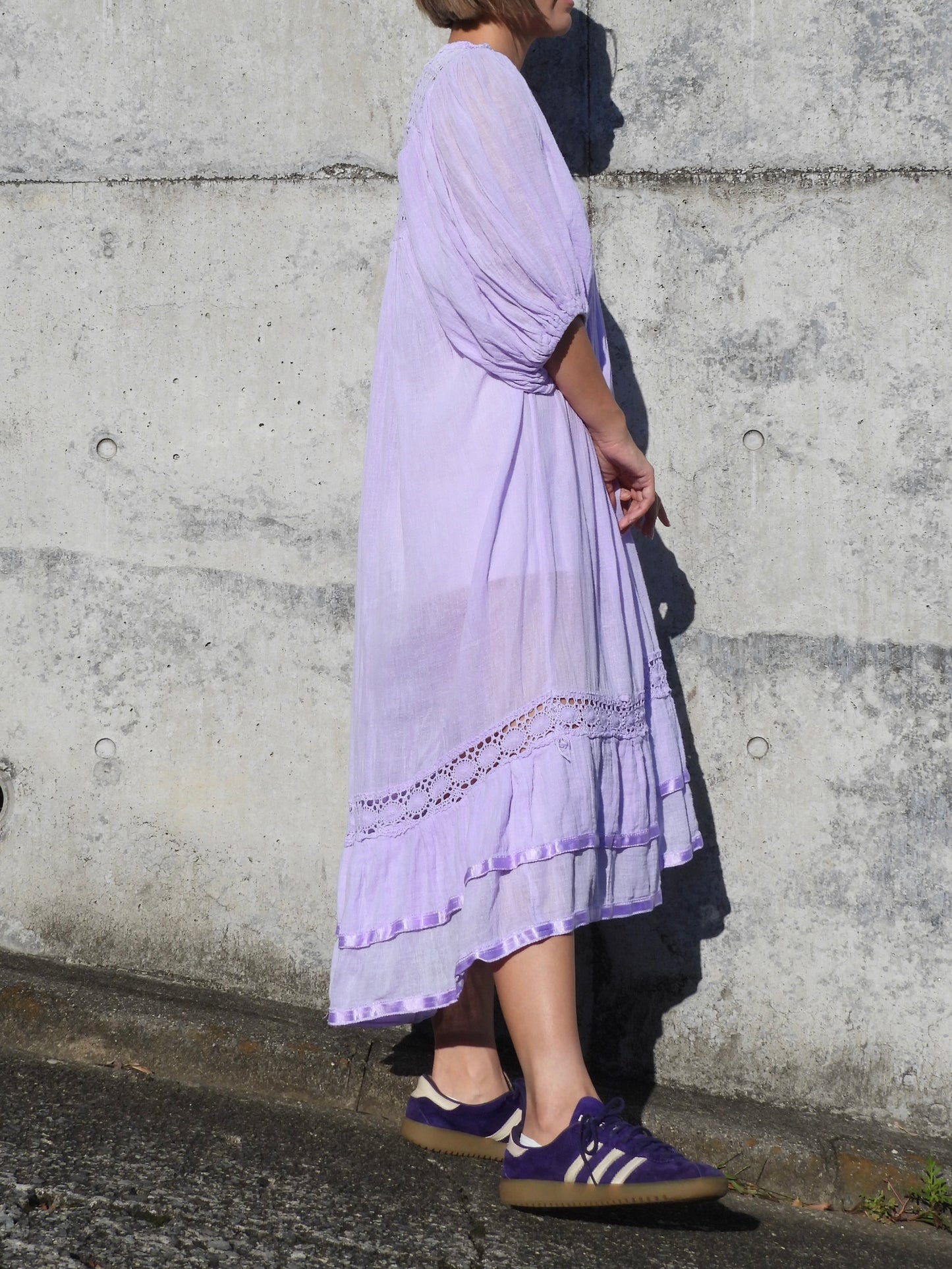 Vintage cutwork cotton dress/LAVENDER