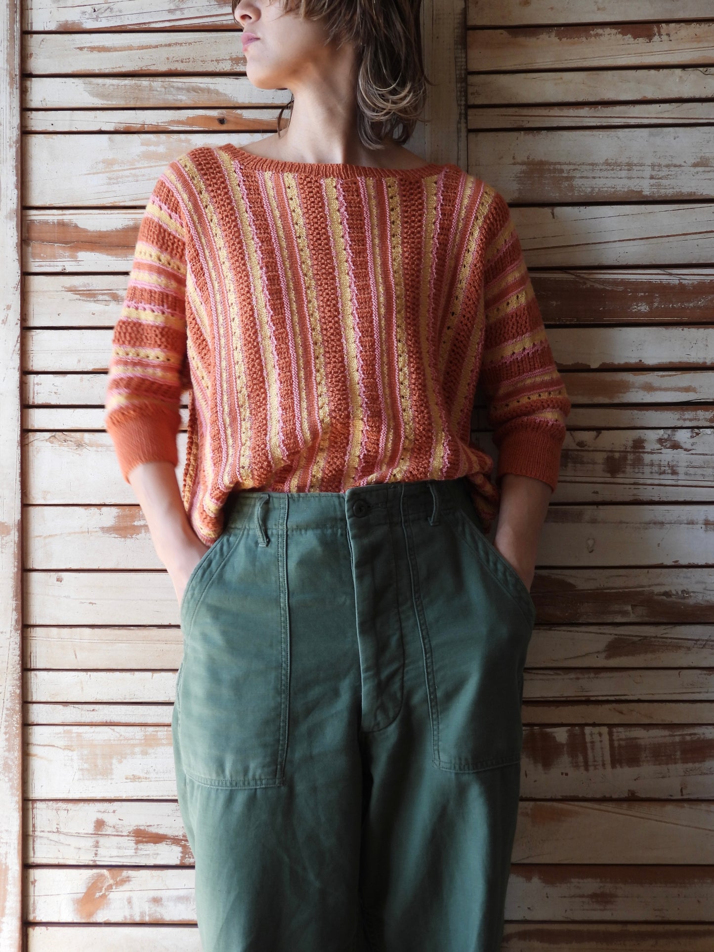 Multi stripe hand knit/MULTI