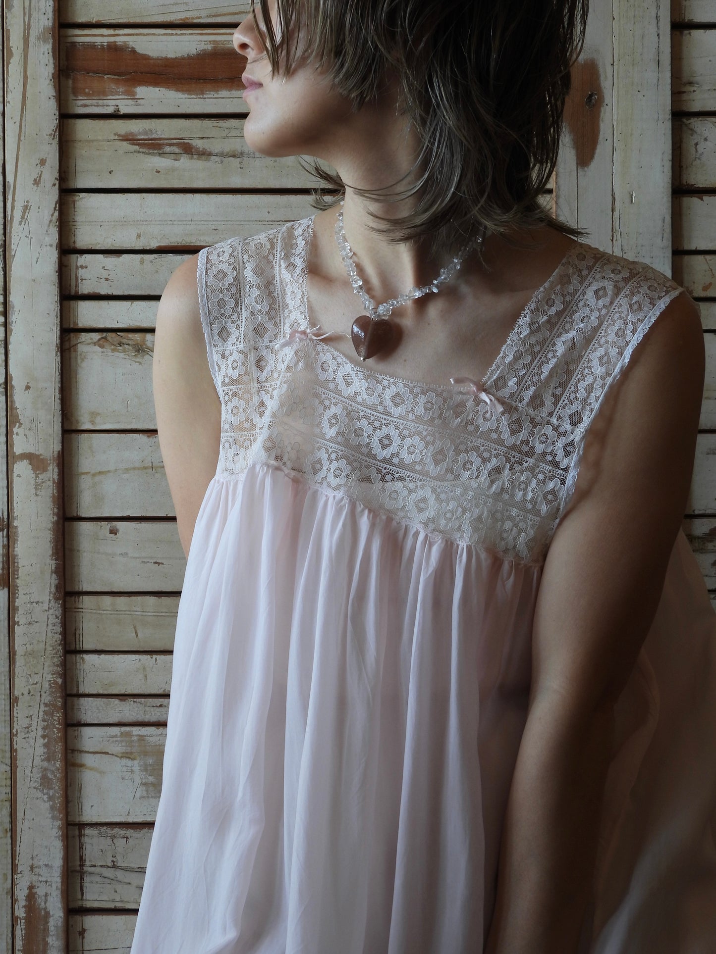 Sleeveless sheer night dress/B.PINK