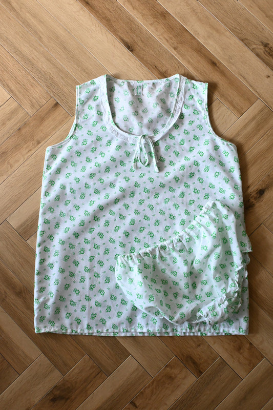 70's DEADSTOCK Floral print night wear set/WHITE×GREEN