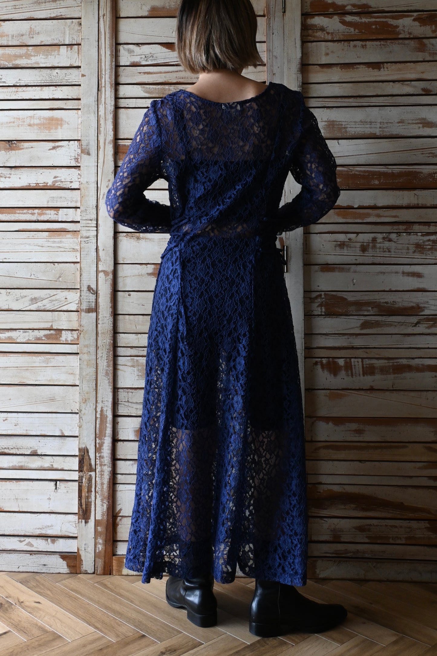 Lace long dress/NAVY