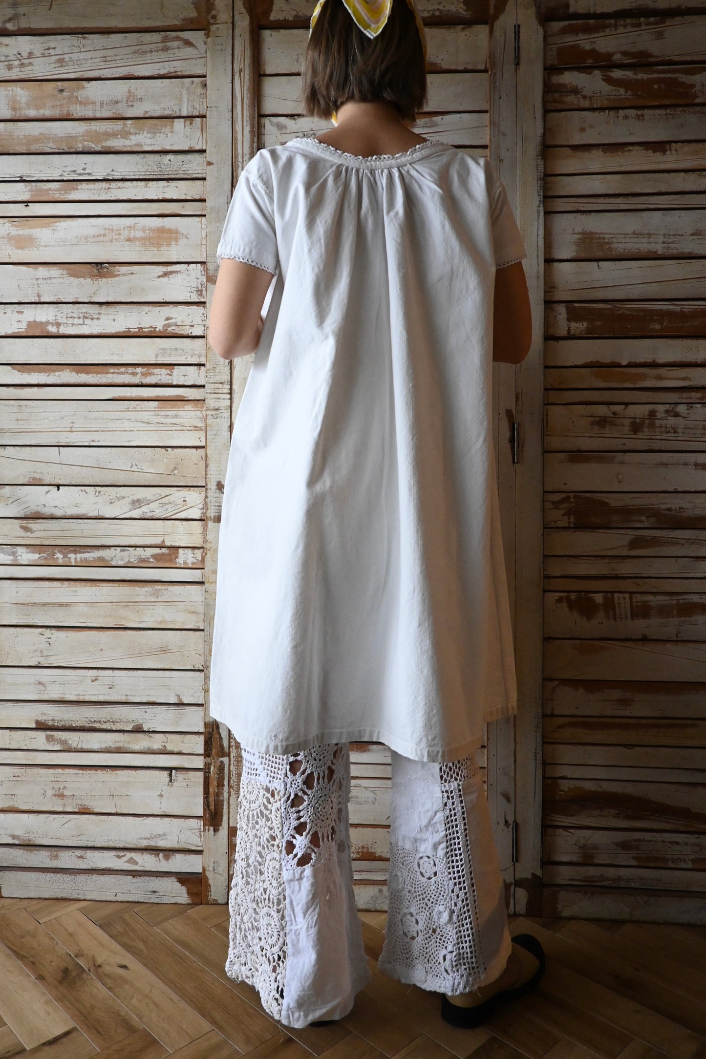 France antique linen dress/IVORY