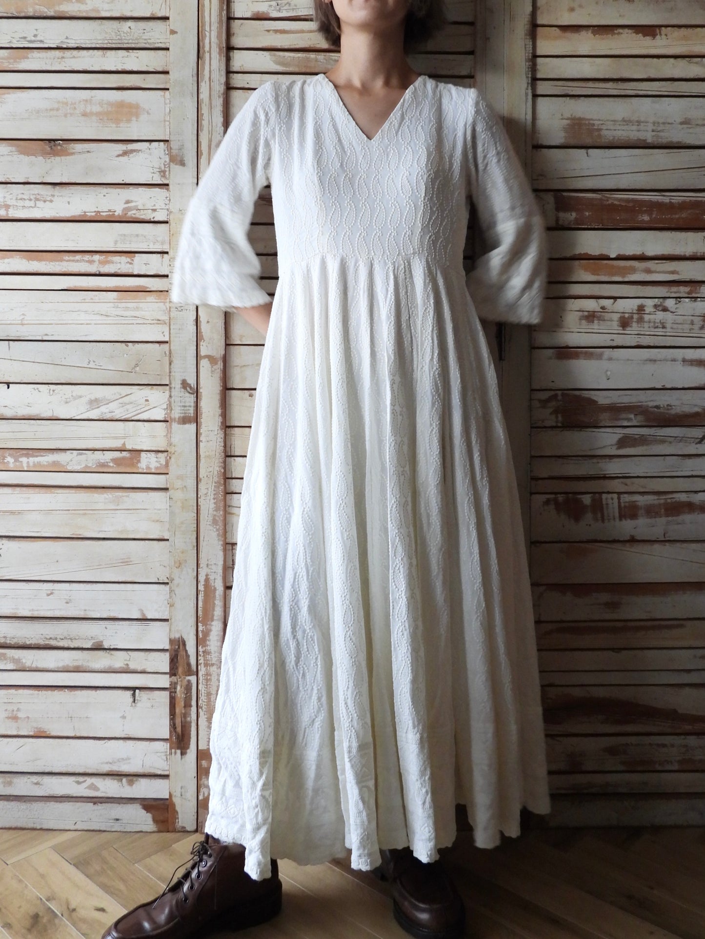 Cotton embroidery long dress/IVORY