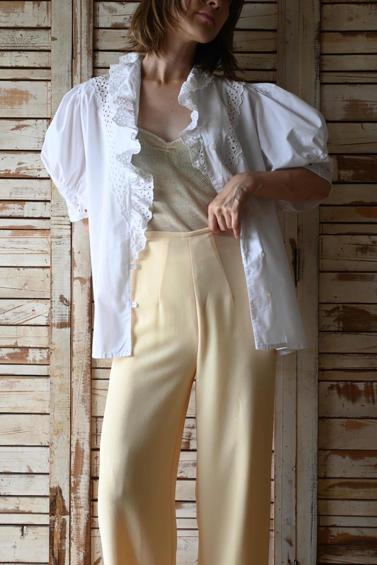 EURO Volume sleeve  blouse/WHITE