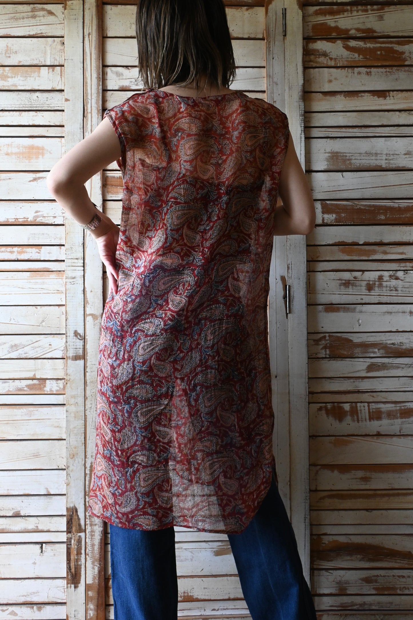 Paisley sleeveless dress/BROWN