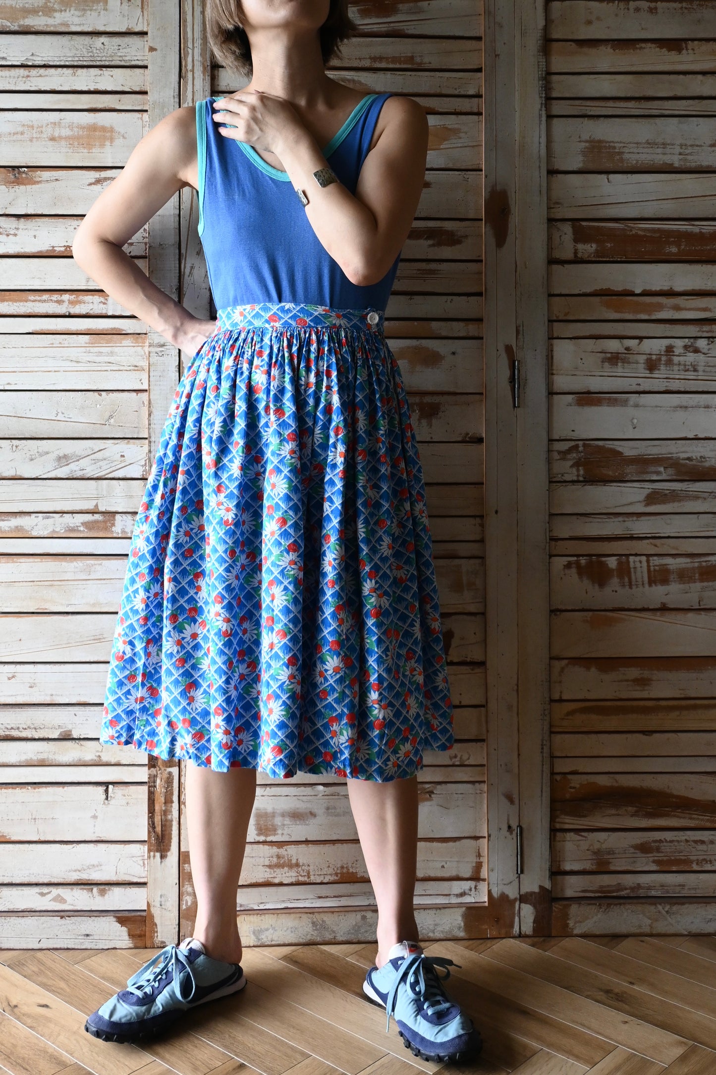 70's-80's Flower skirt/BLUE