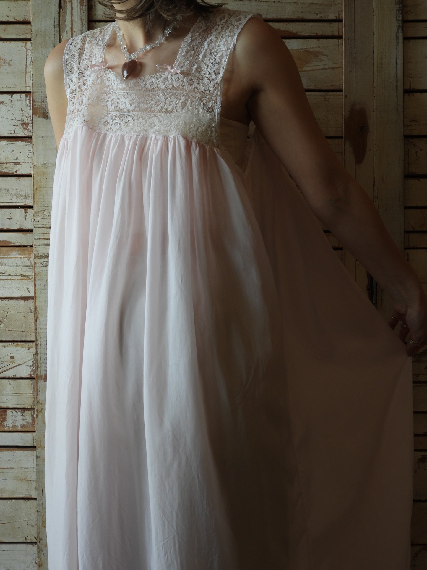 Sleeveless sheer night dress/B.PINK