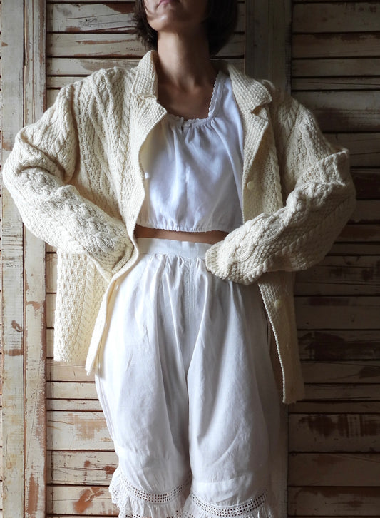 '80s Aran knit cardigan/IVORY/PAUL JAMES