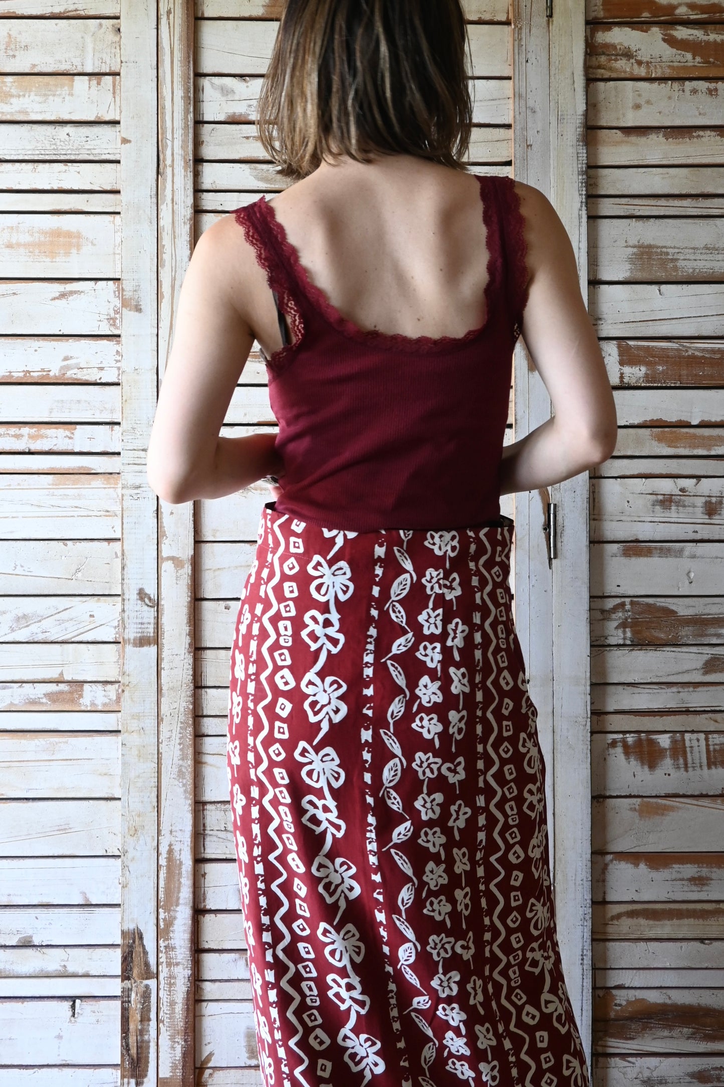 Flower pattern wrap skirt/BORDEAUX　