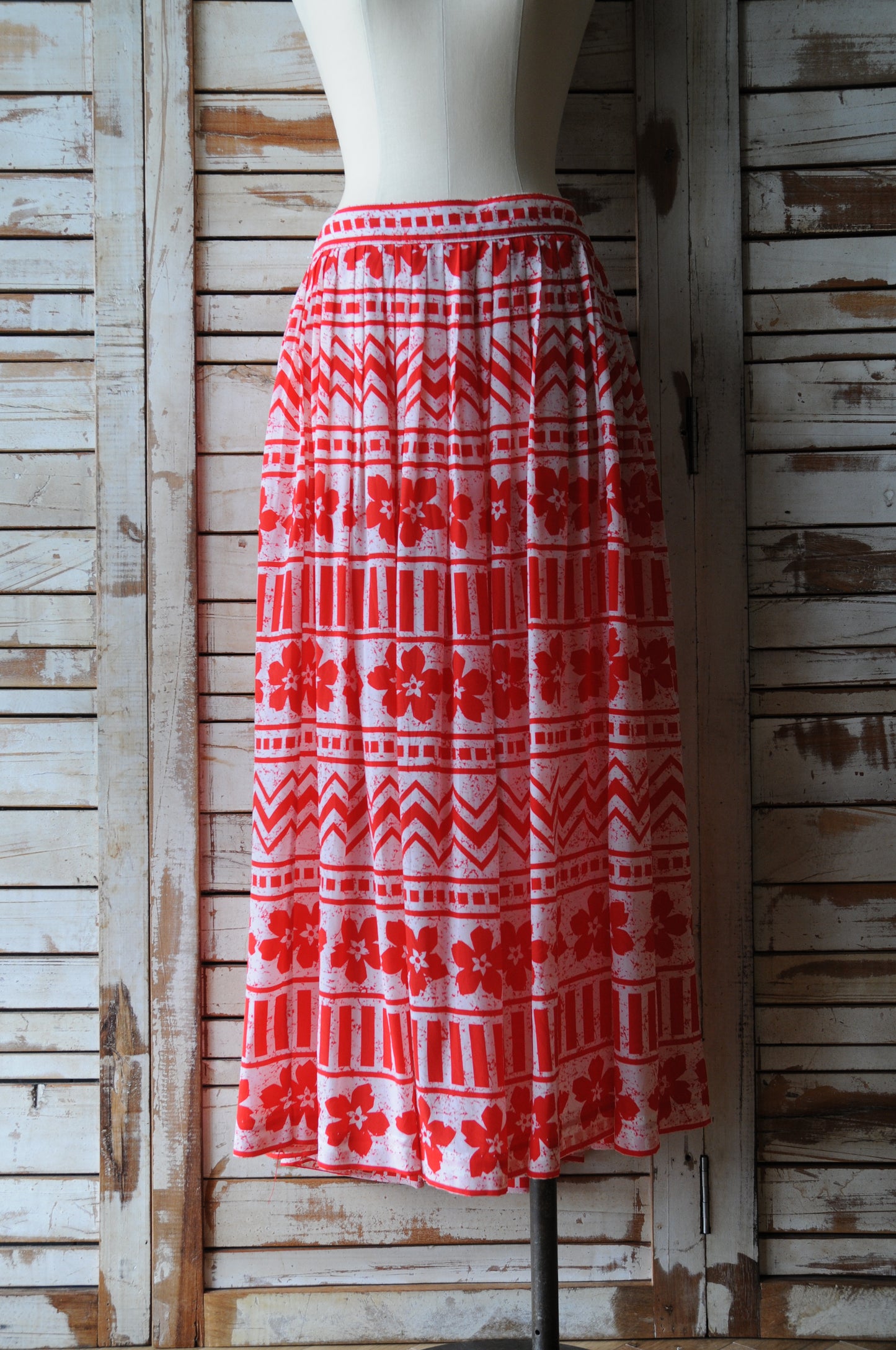 80's Flower pattern skirt/RED