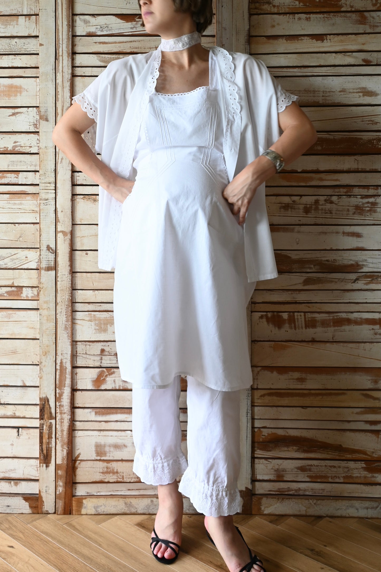 EURO Cotton cutwork lace apron/WHITE