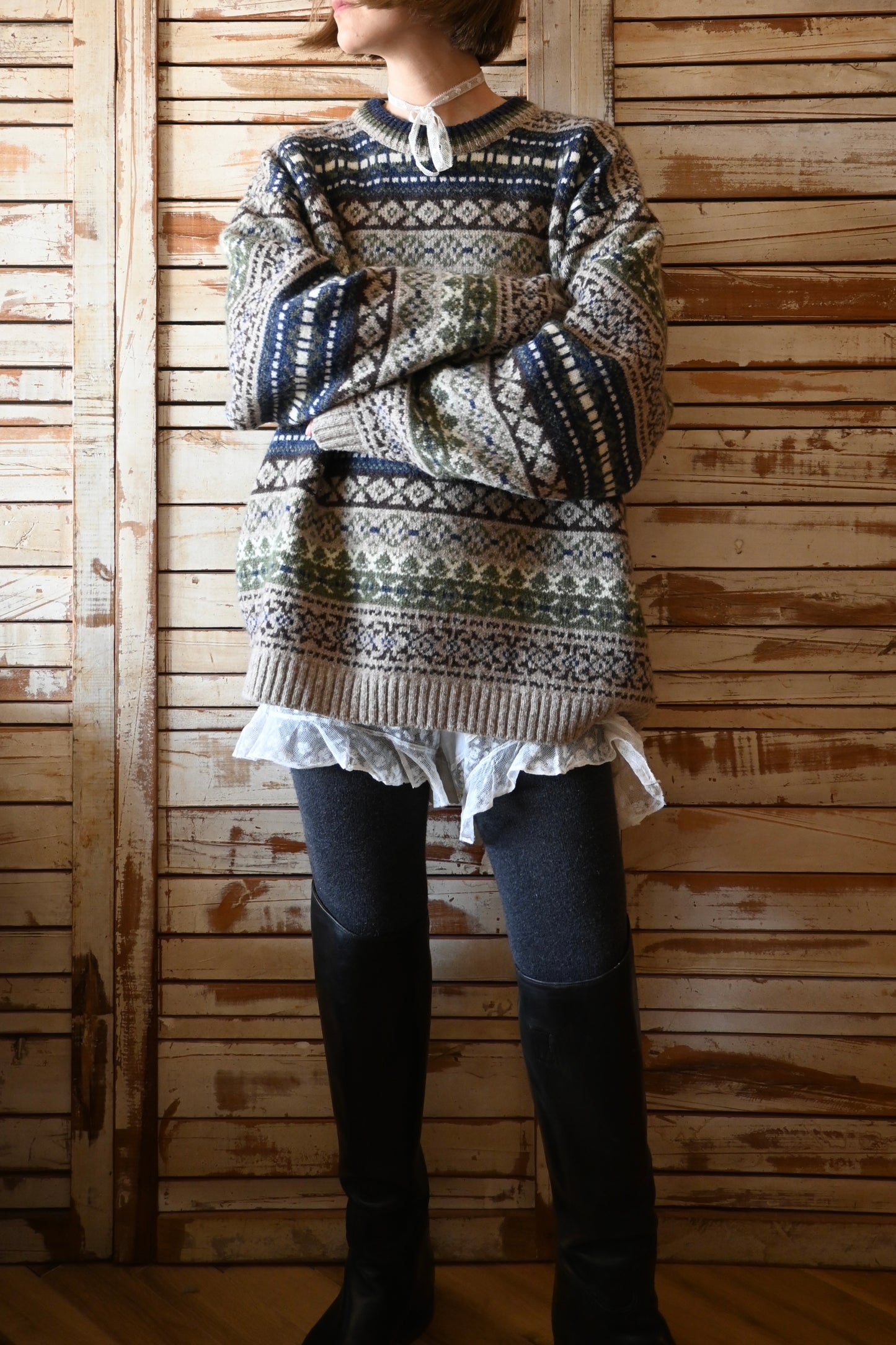"LONDON FOG OUTDOORS UNLIMITED" Fair isle knit sweater