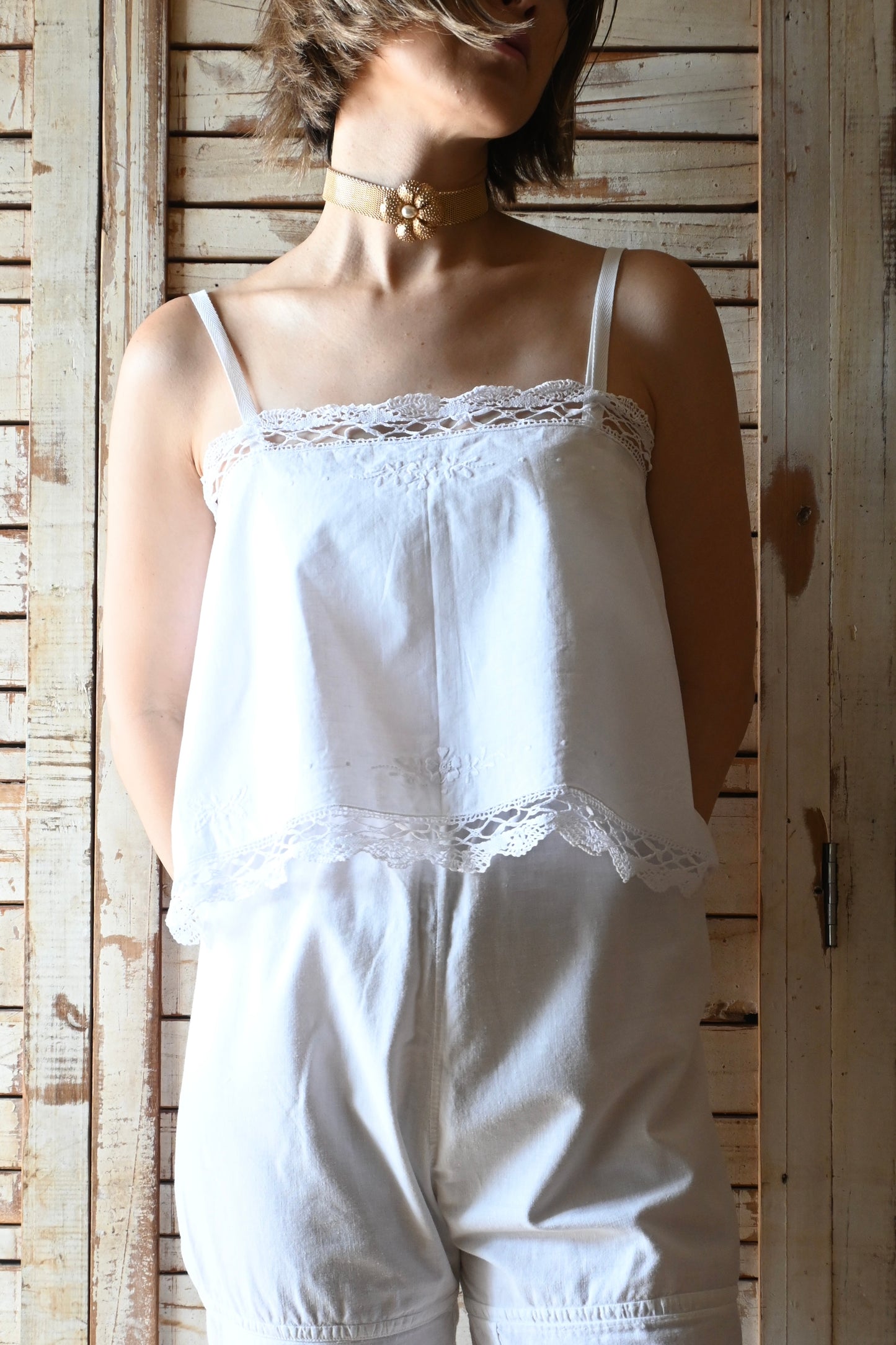 Cotton lace cami top/PONMOSIR