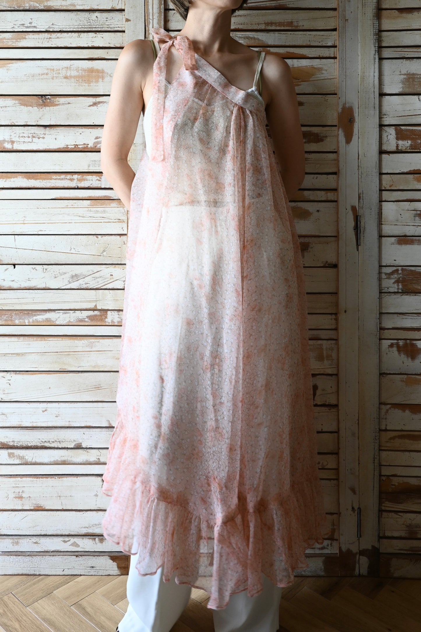 Floral sheer apron/PINK