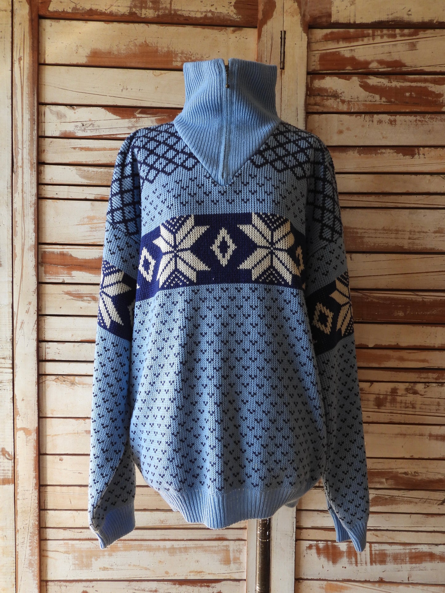 Nordic half zip knit/BLUE